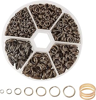 PandaHall Elite 1 Scatola Doppi Anellini Aperti Anellini per Bigiotteria, Colore Bronzo Antico, 4~10x1~1.3mm
