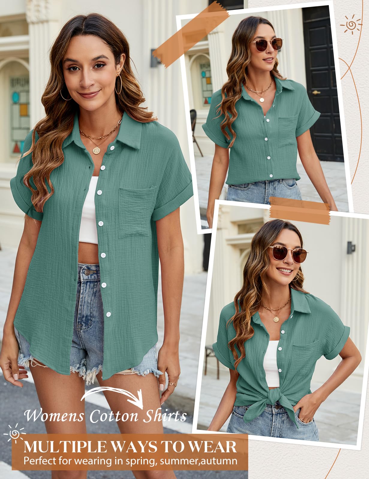 Chemisier pour Femme Chemise Élégante à Manches Courtes avec Col en V Chic Chemise Boutons en Coton Lâches Hauts Décontractés de T-Shirt Blouses