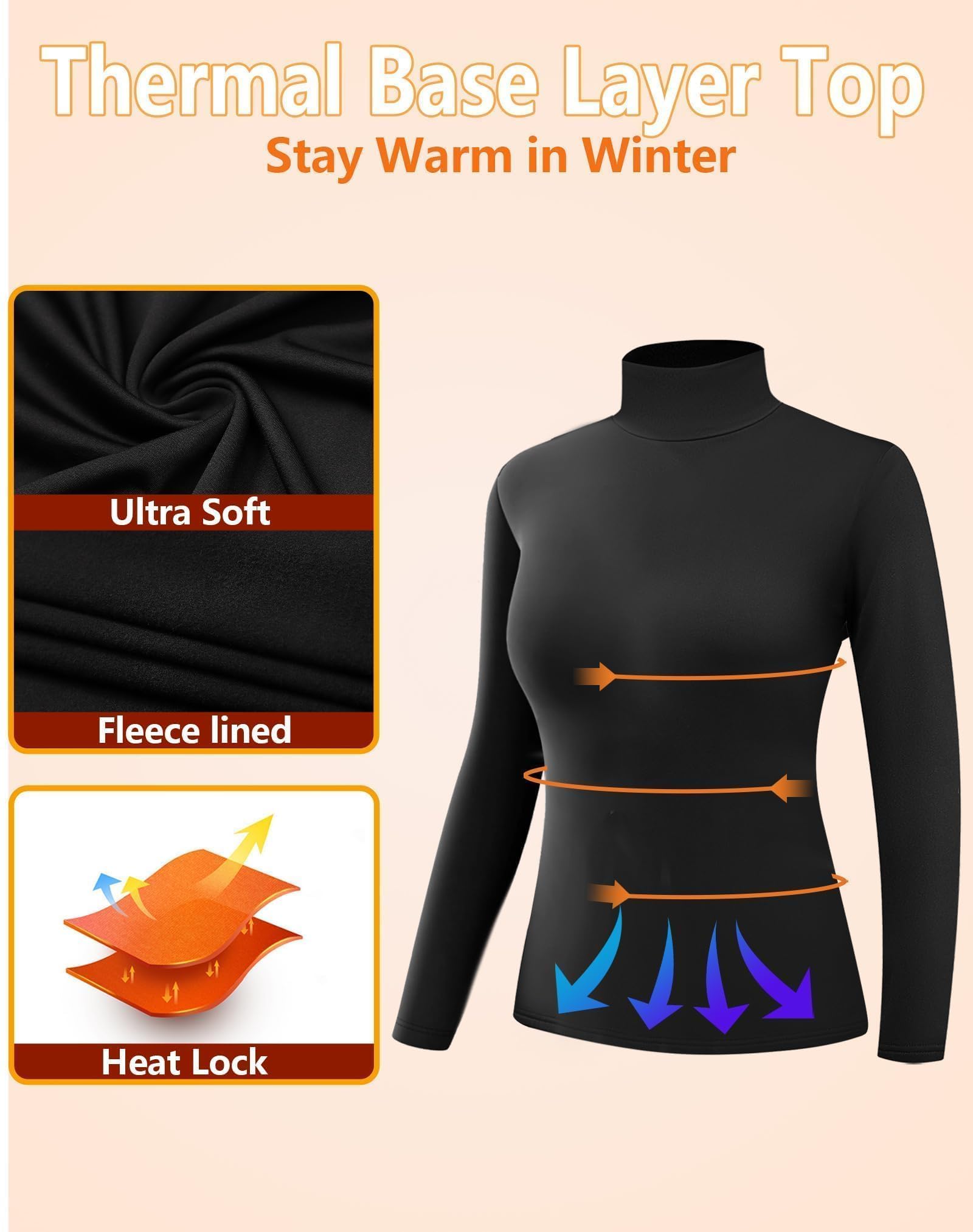 Dalavch Thermo-Rollkragen-Shirts für Damen, Rollkragen-Shirts, Fleece-gefüttert, Kompressions-Langarm-Unterhemden, 4 Stück