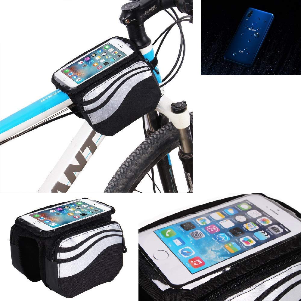 K-S-Trade Compatible With ZTE Axon 9 Pro: Cycling Frame Bag, Head Tube Bag, Front Top Tube Frame Pannier Double Bag Pouch Holder Crossbar Bag, Black-silver Water Resistant