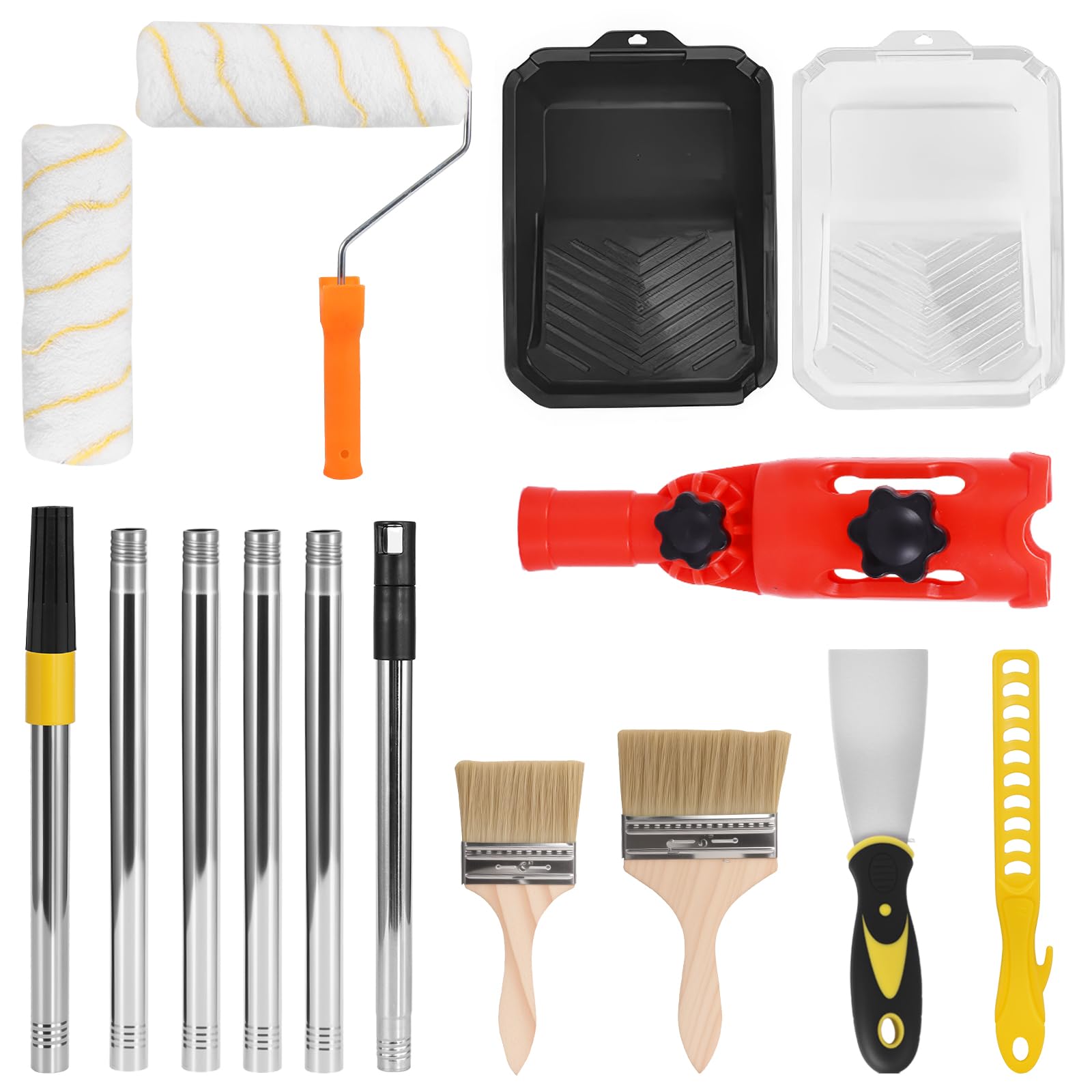 Paint Roller Set, 21PCS Paint Rollers and Trays Sets with Paint Brush & Tray, Paint Roller Set with 1.5M Extension Pole & 5 Roller, Microfiber Roller Cover for Painting Walls, Ceiling (Red)