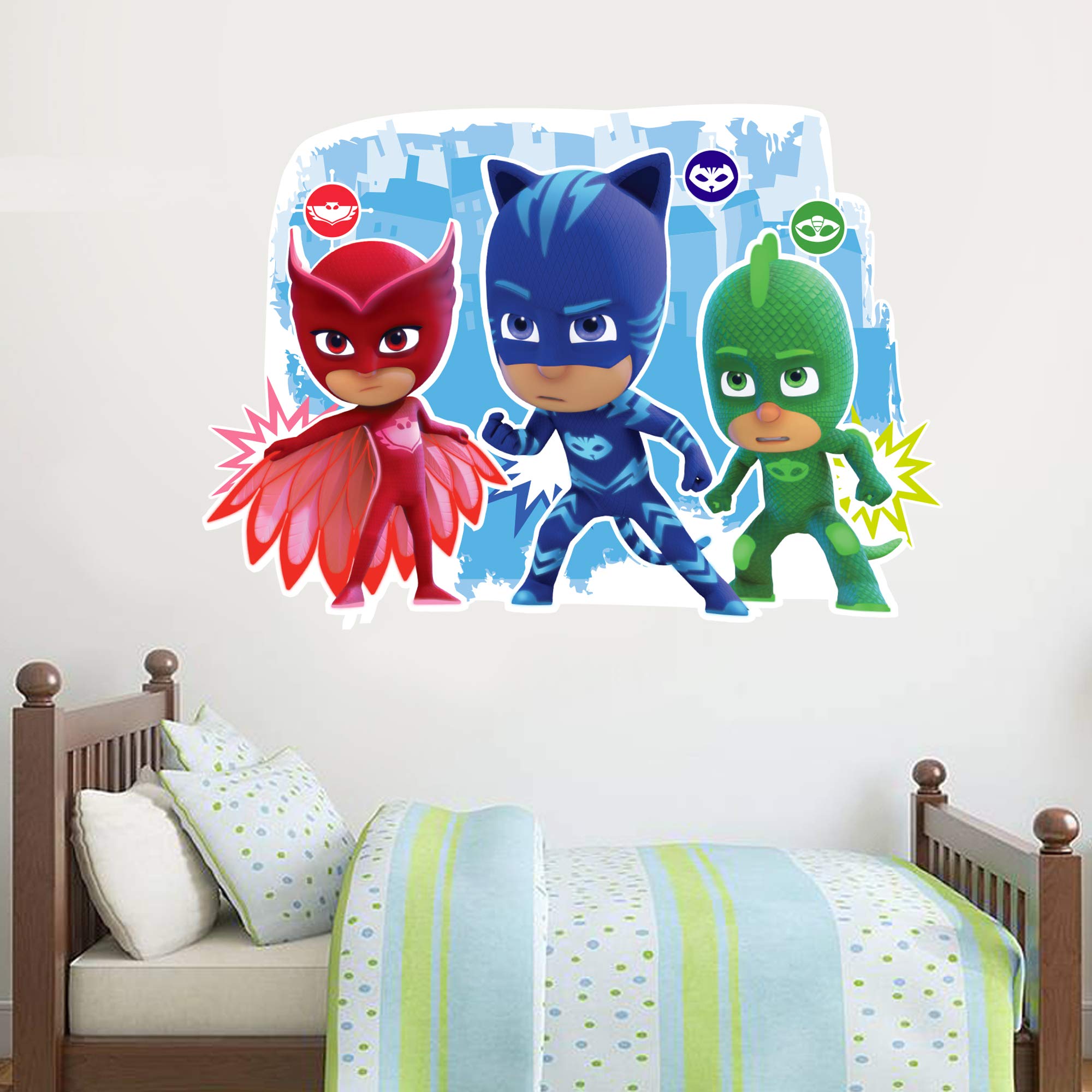 PJ Masks 3 Characters Wall Sticker Owlette Cat Boy Gekko Decal Art Kids Bedroom (60cm Width x 40cm Height)