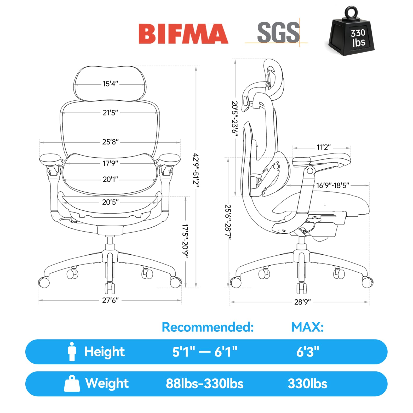 SIHOO Doro C300 V2 Sedia da Ufficio Ergonomica, Sedia da Scrivania in Rete con Braccioli 8D e Supporto Lombare Girevole, Sedia da Computer con Poggiatesta 3D, Inclinazione per l'Ufficio Domestico