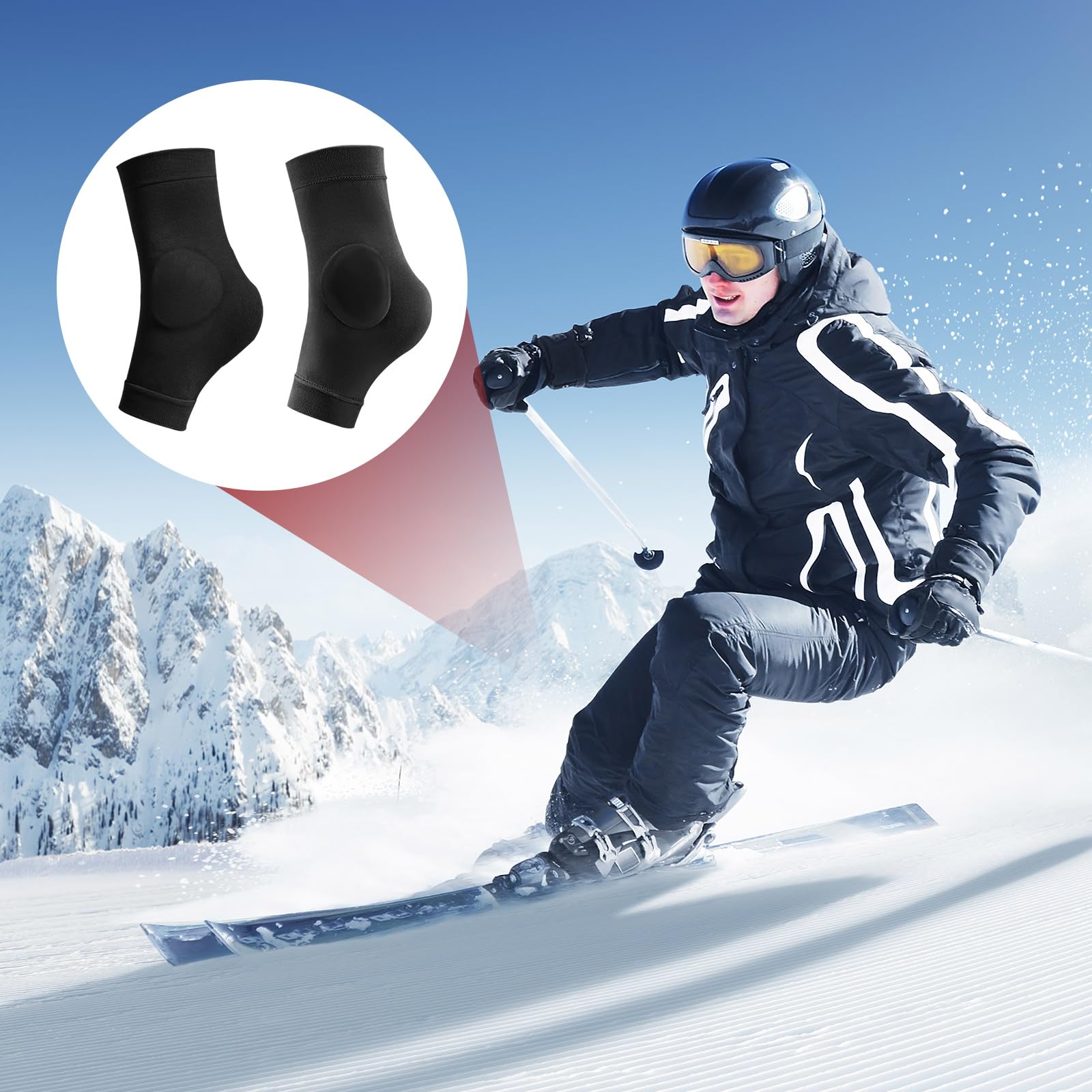 Calcetines protectores de talón con almohadilla de gel, acolchado para tendón de Aquiles, patinaje artístico, 2 pares, negro
