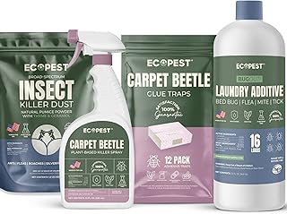 Carpet Beetle Treatment Kit – Natural, Plant-Based Killer Spray and Traps for Carpet Beetles, Eggs & Nymphs | Indoor Killer Spray, Carpet Powder, Glue Traps, and Laundry Additive for Carpet Beetles