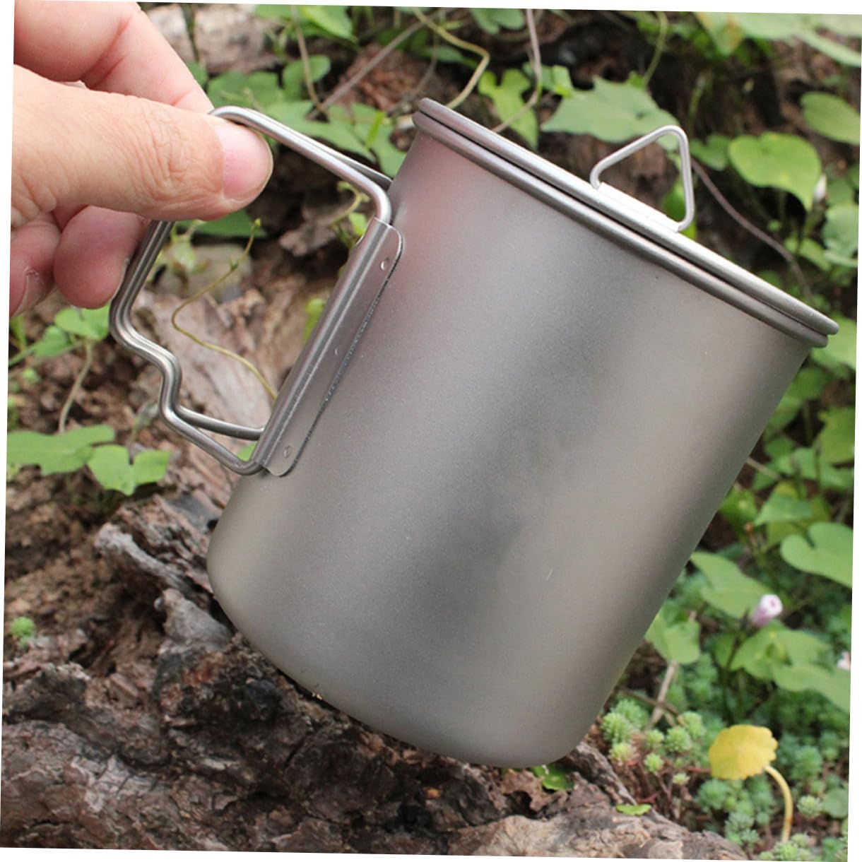 Mipcase Tasse de Camping en Titane 750ml avec Poignée Pliable Argenté