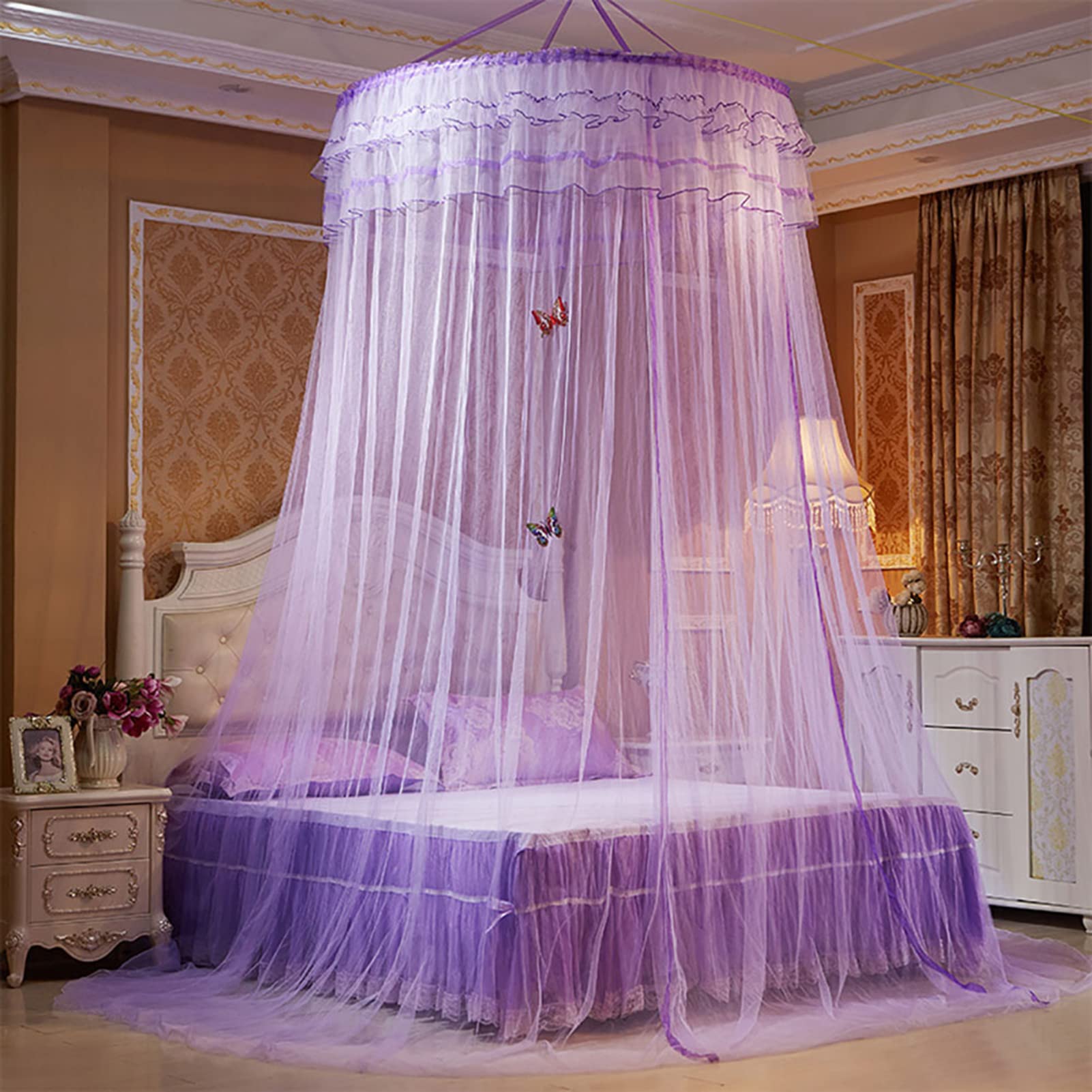 Alvinlite Zanzariera a Cupola Traspirante, Rete Estiva per Lettino a baldacchino in Rete per Lettino Rotondo per Bambini Decorazione -005(Viola) Zanzariera