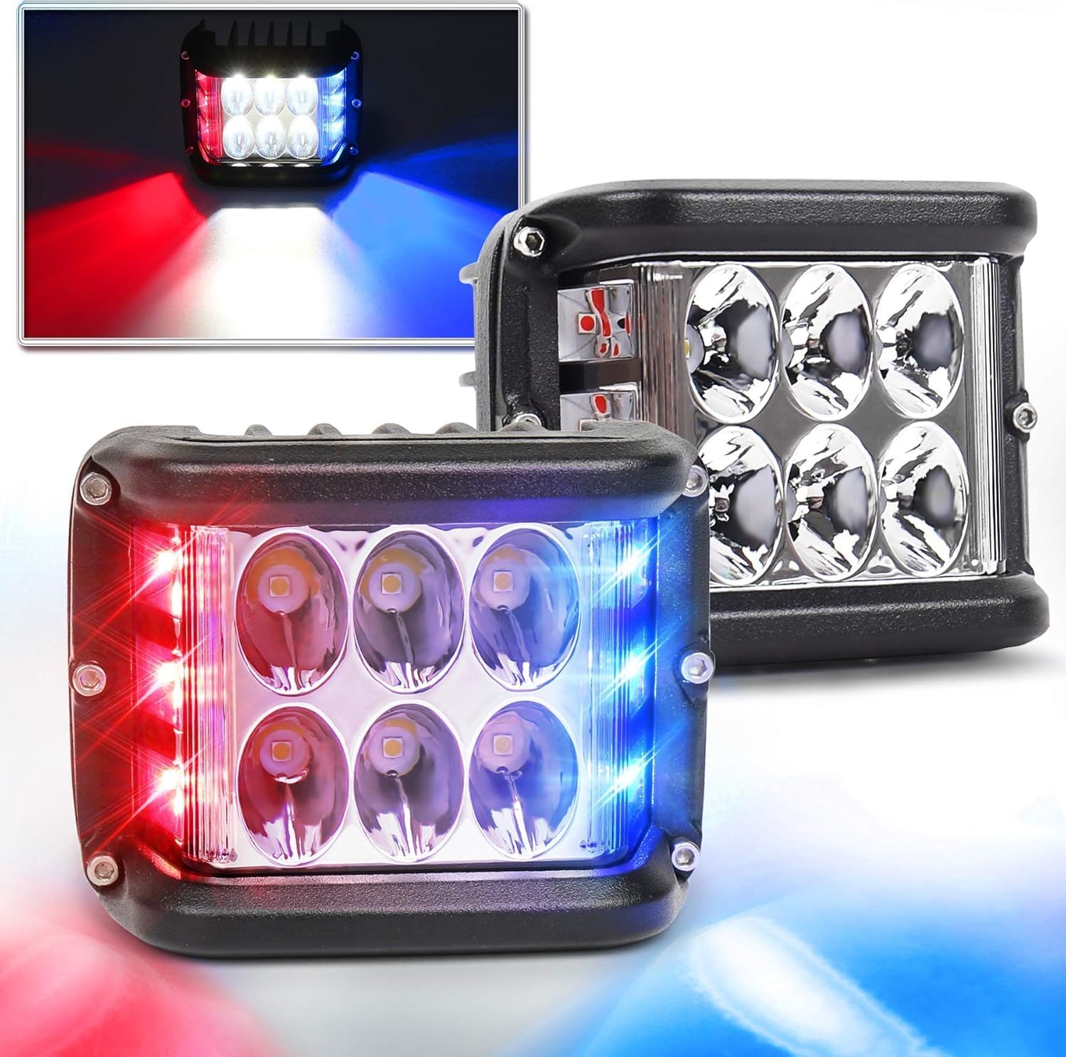 OVOTOR Side Shooter Lights, LED Light Pods with Strobe Blue&Red Emergency Light Off Road Driving Light for Trucks Jeep SUV ATV 4X4