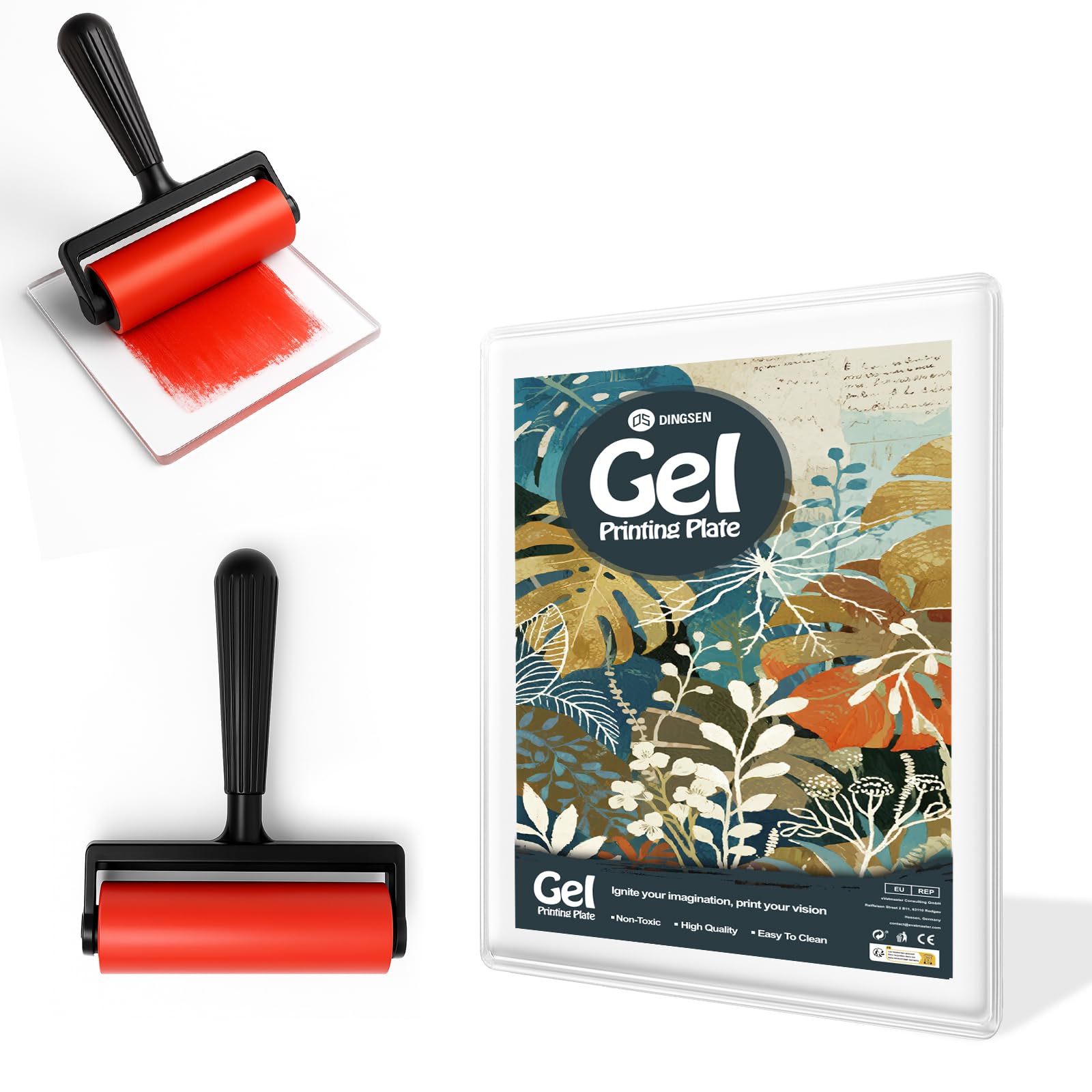 Plaque De Gel Réutilisable Pour Impression Artistique - Avec Rouleau Pinceau, Compatible Peintures Et Encres, Non Toxique