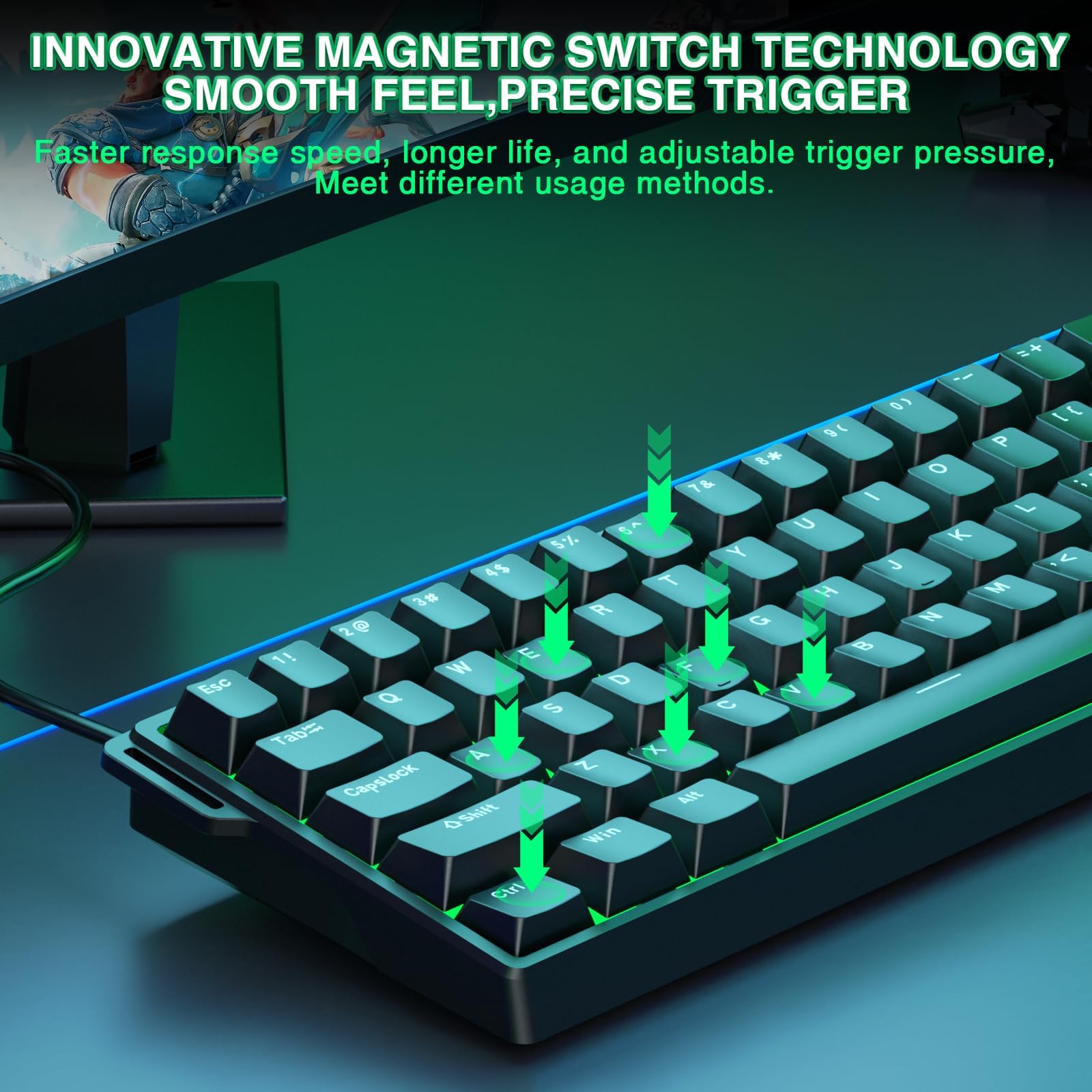 TZMRIT x Aula WIN60 HE, Clavier de jeu mécanique à 60 % avec câble, interrupteur magnétique échangeable à chaud, mode action-arrêt rapide, taux de réglage 8000 Hz, RVB petit