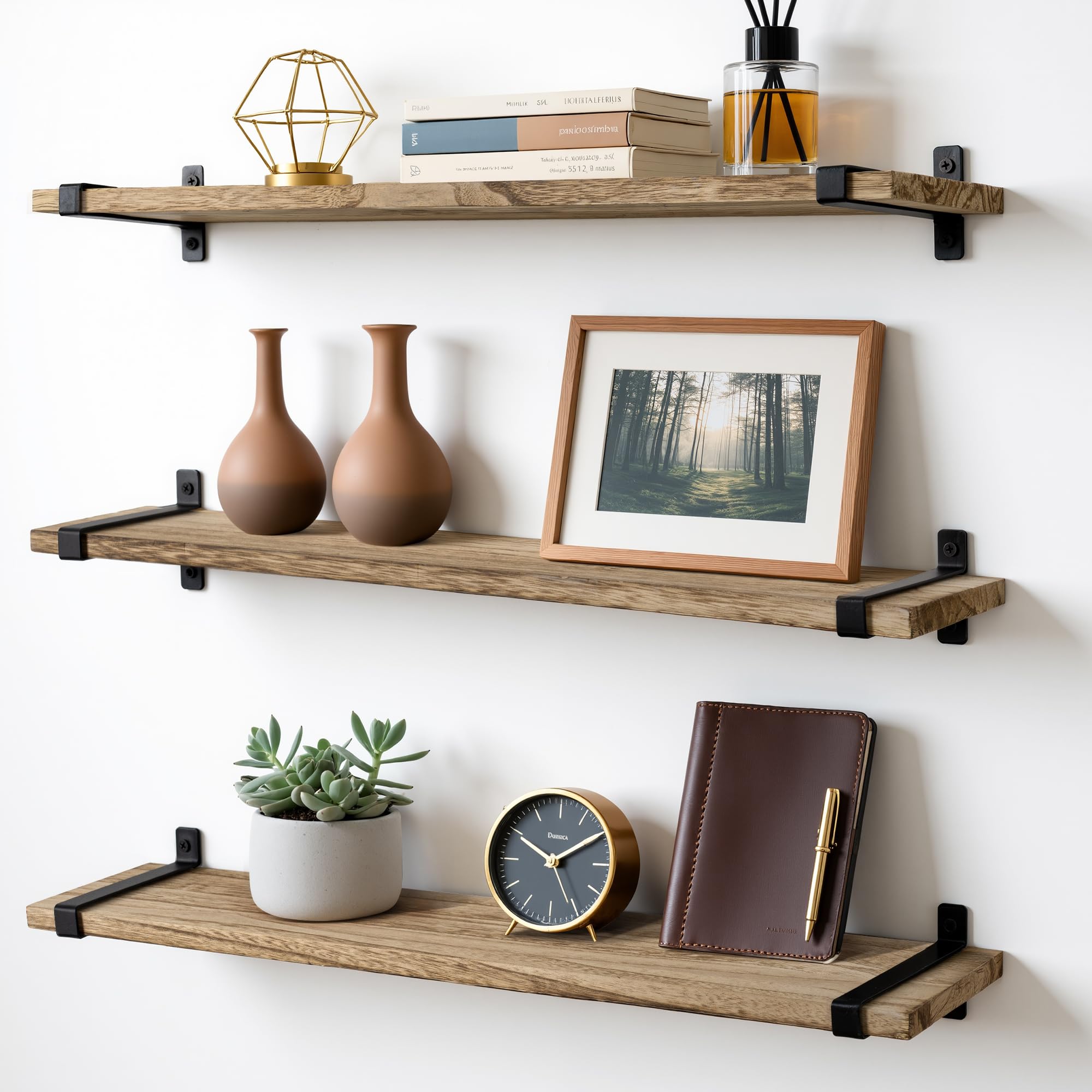 Gronda Étagère Murale Lot de 3 étagères flottantes étagère Murale Bois idéal pour Les salles de Bains, Les Salons, Les Chambres et Les Cuisines Industrielle 60cm
