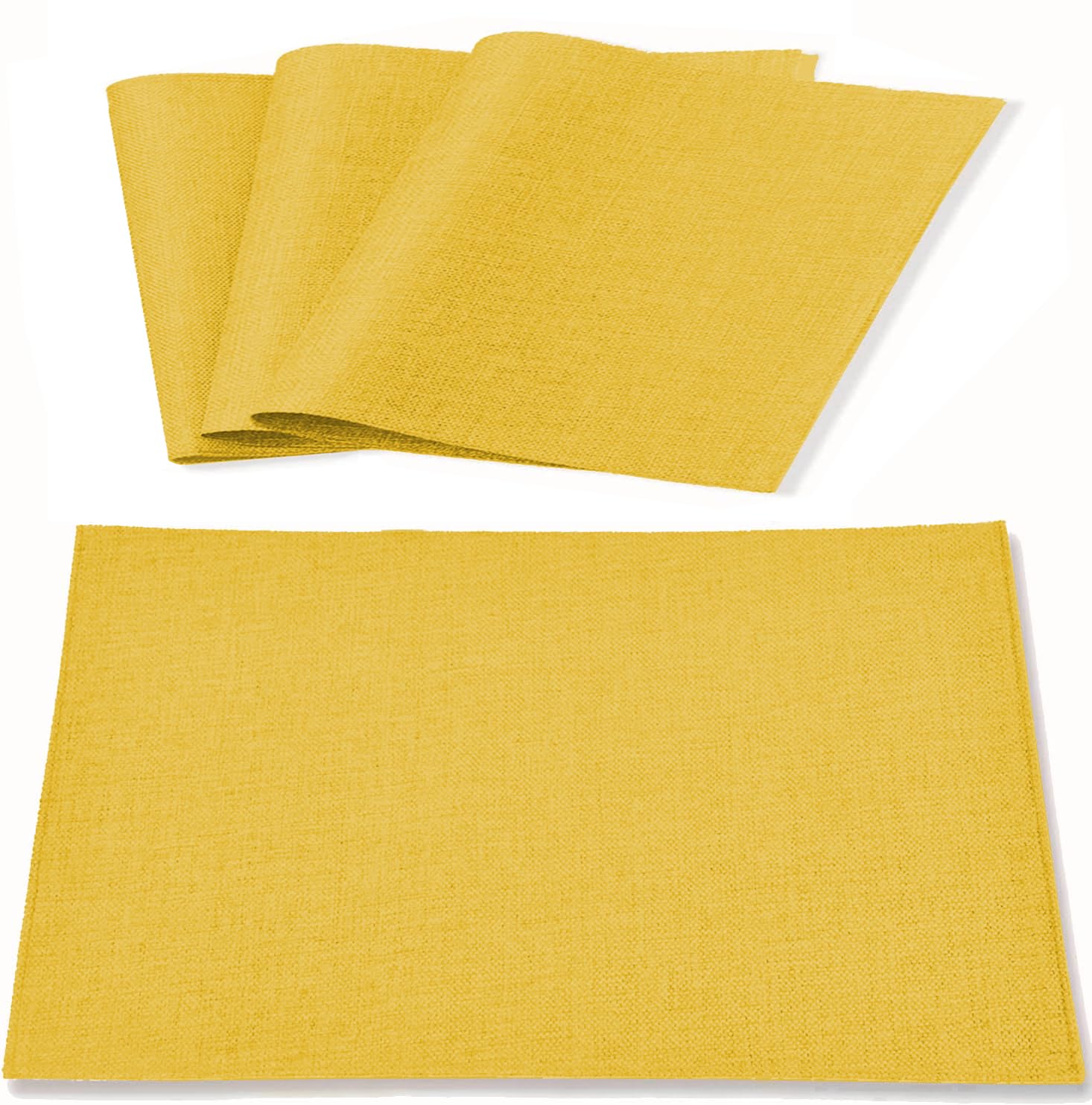 Linen Fabric Placemats Set of 4, Machine Washable, Heat Resistant, Wrinkle Free, Thick Polyester Kitchen Place Mats for Dining Table (Yellow)