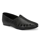 VFORVERILLA Men's Ethnic Laser Cut Slip On Flat Juttis and Mojaris Black gallery image