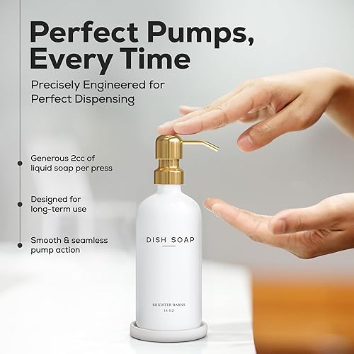 Miniatura 4 de Brighter Barns - Dispensador de jabón para platos de vidrio de lujo para fregadero de cocina, moderno juego de dispensador de jabón de cocina,