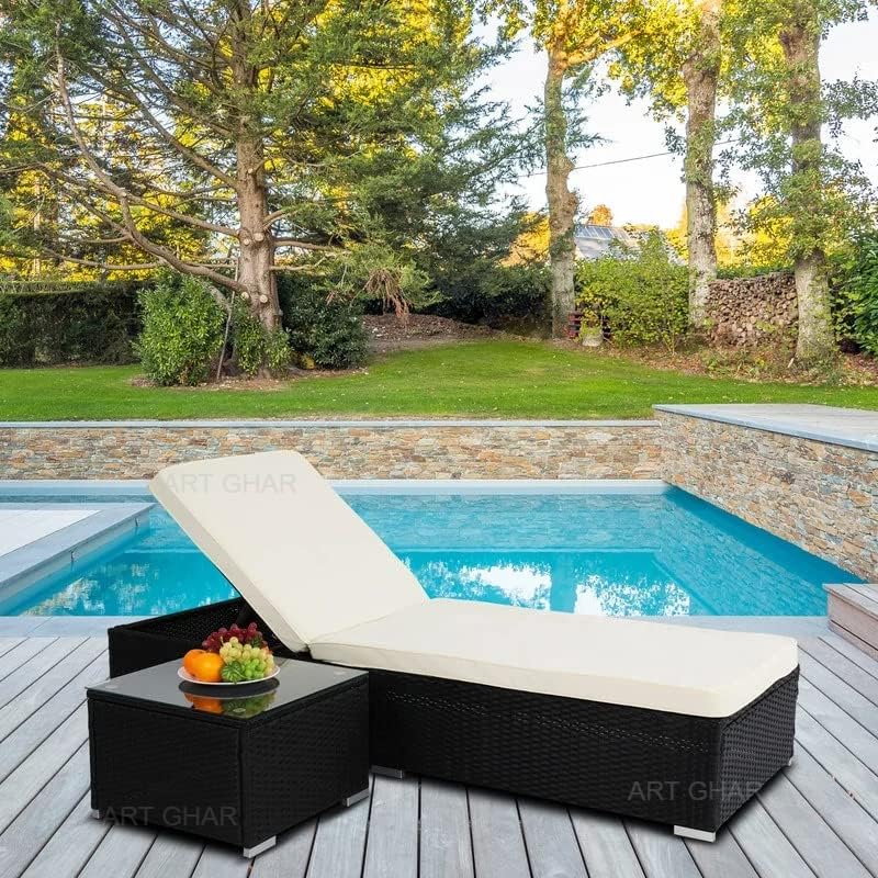 Image of UF Premium Outdoor Sun Lounger with Adjustable Backrest- Comfortable Poolside Chaise Recliner for Terrace, Lawn & Garden - Weather-Resistant, Durable & Stylish Design - Color: Black