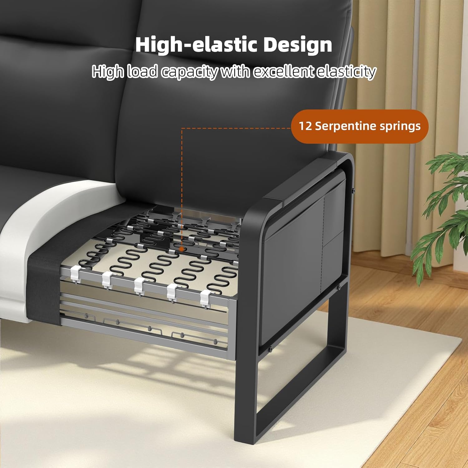 Small Loveseat Sofa with Side Table & Metal Legs, Upholstered Faux Leather Loveseat for Small Spaces, Couch for Living Room, Reading, Office, Bedroom (Black)