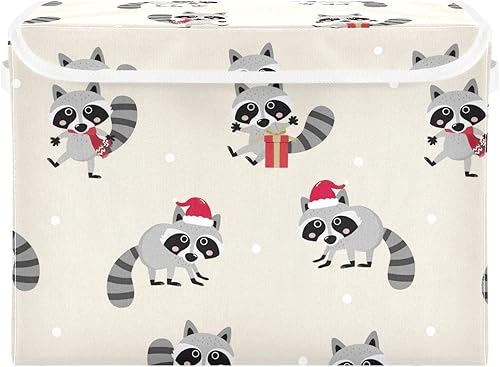 Miniatura 7 de Lindas cajas de almacenamiento de mapache de Navidad con tapas plegables para organización de armario, contenedores de almacenamiento de tela para