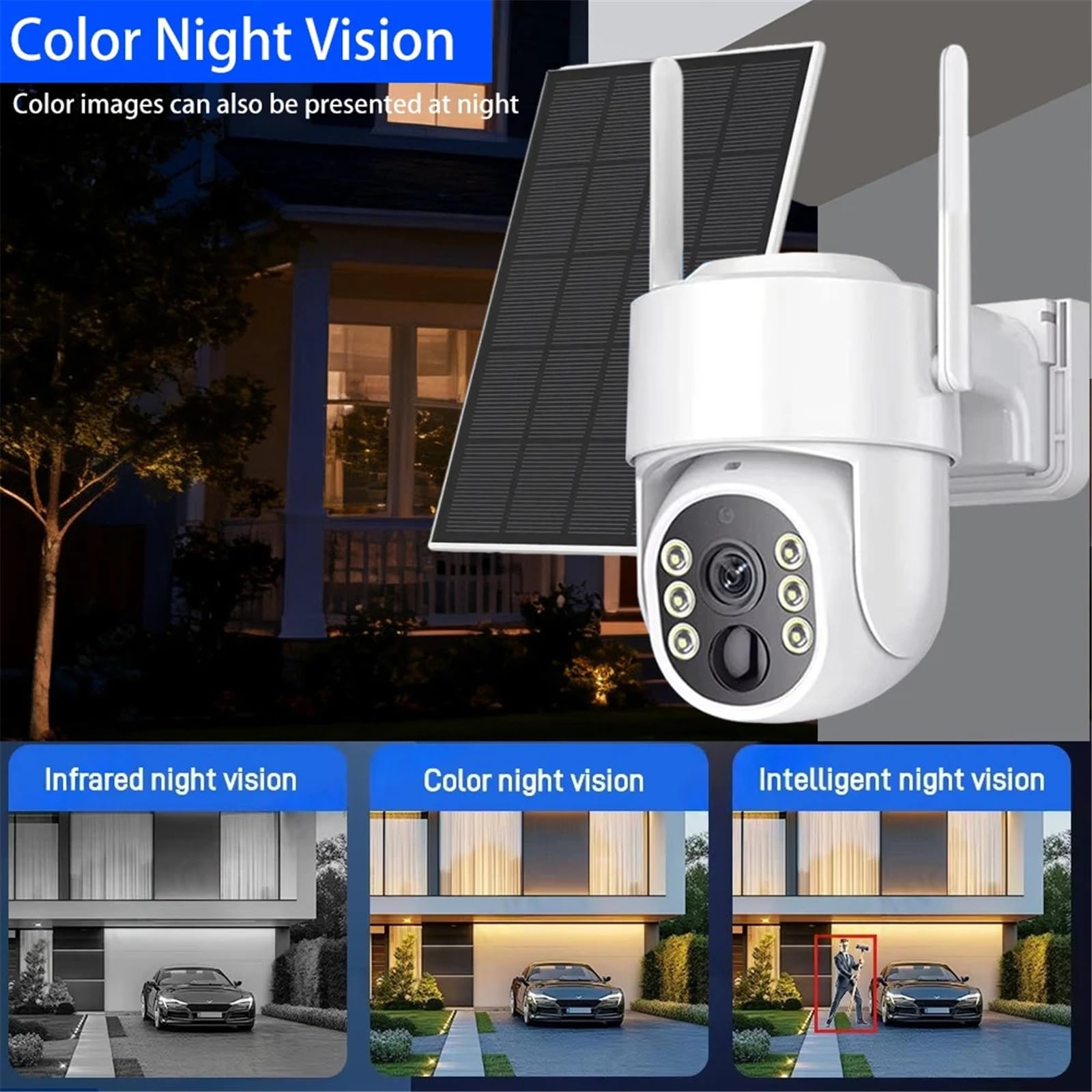 Kamera Wi-Fi HD Solar PIR Detekcja człowieka Kolor Noktowizor Wodoodporna kamera wideo IP Kamera 5MP Bateria Monitor CCTV Wszechstronny montaż(5MP Solar No Card)