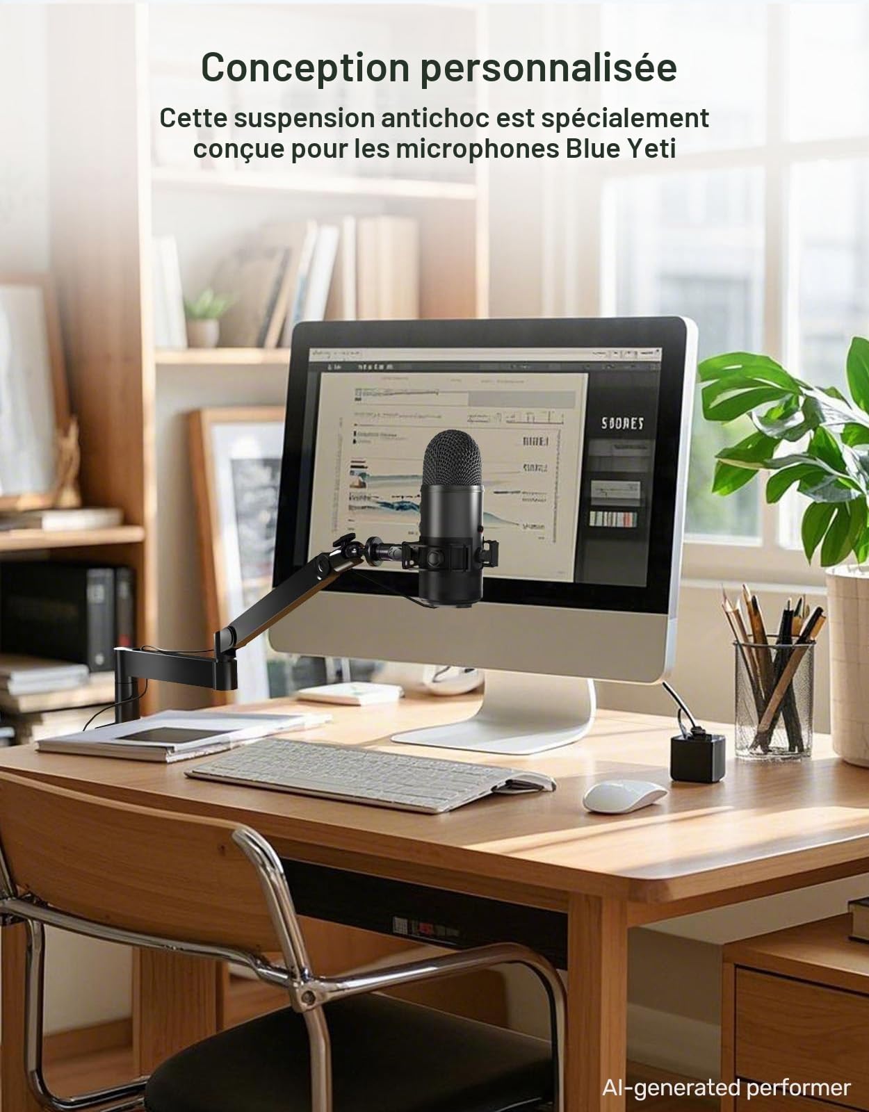 [Conçu sur mesure pour Blue Yeti Shock Mount avec filtre anti-pop], support élastique de suspension anti-vibration avec adaptateur à vis compatible avec microphone Yeti
