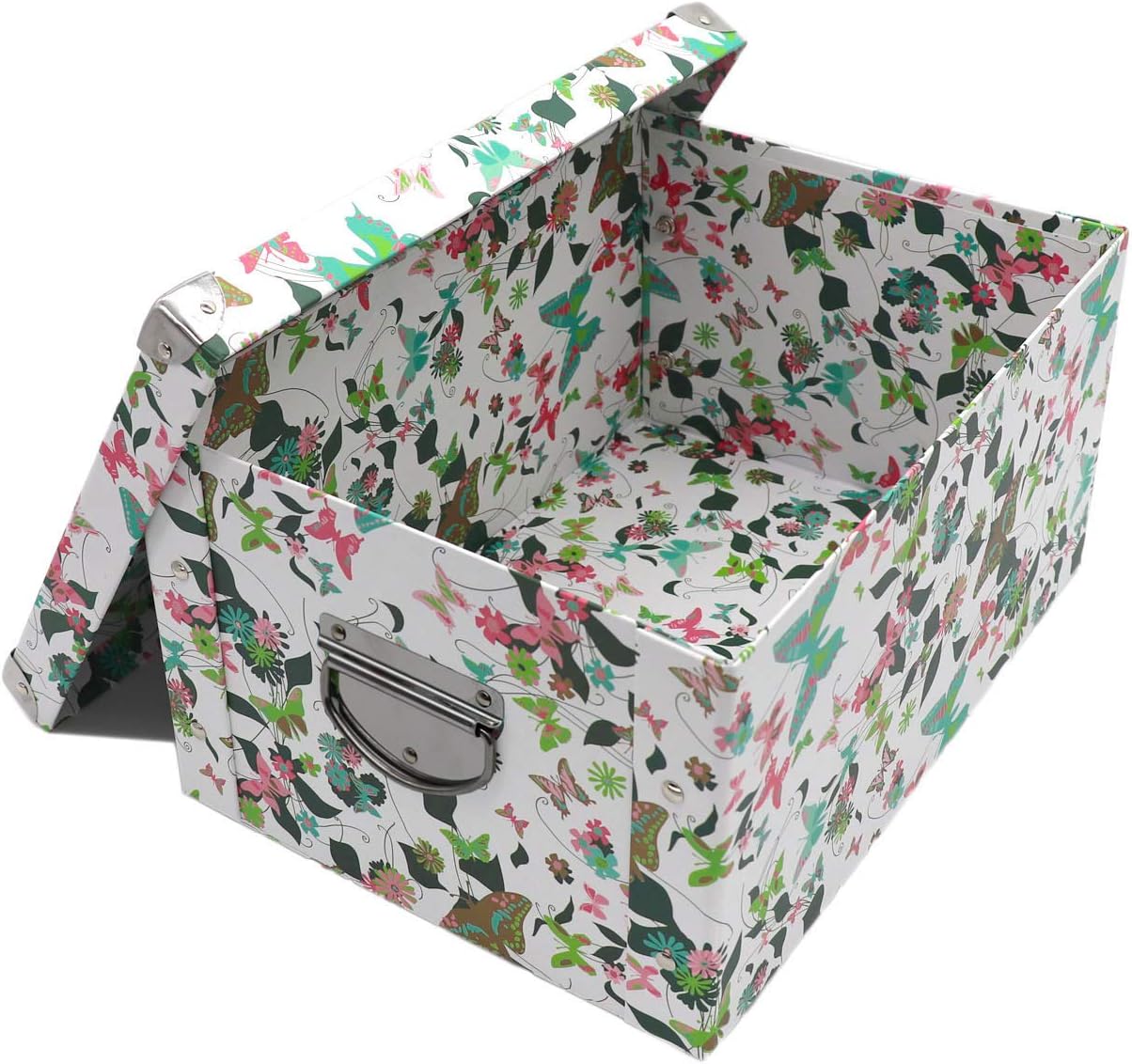 GUOZI Collapsible Storage Box, Decorative Memory box with Lid & Metal Reinforced Corners, Cardboard File Box with Handles, Organizer Gift Box for Keepsake Toy Photos Office Nursery Wardrobe Bookshelf