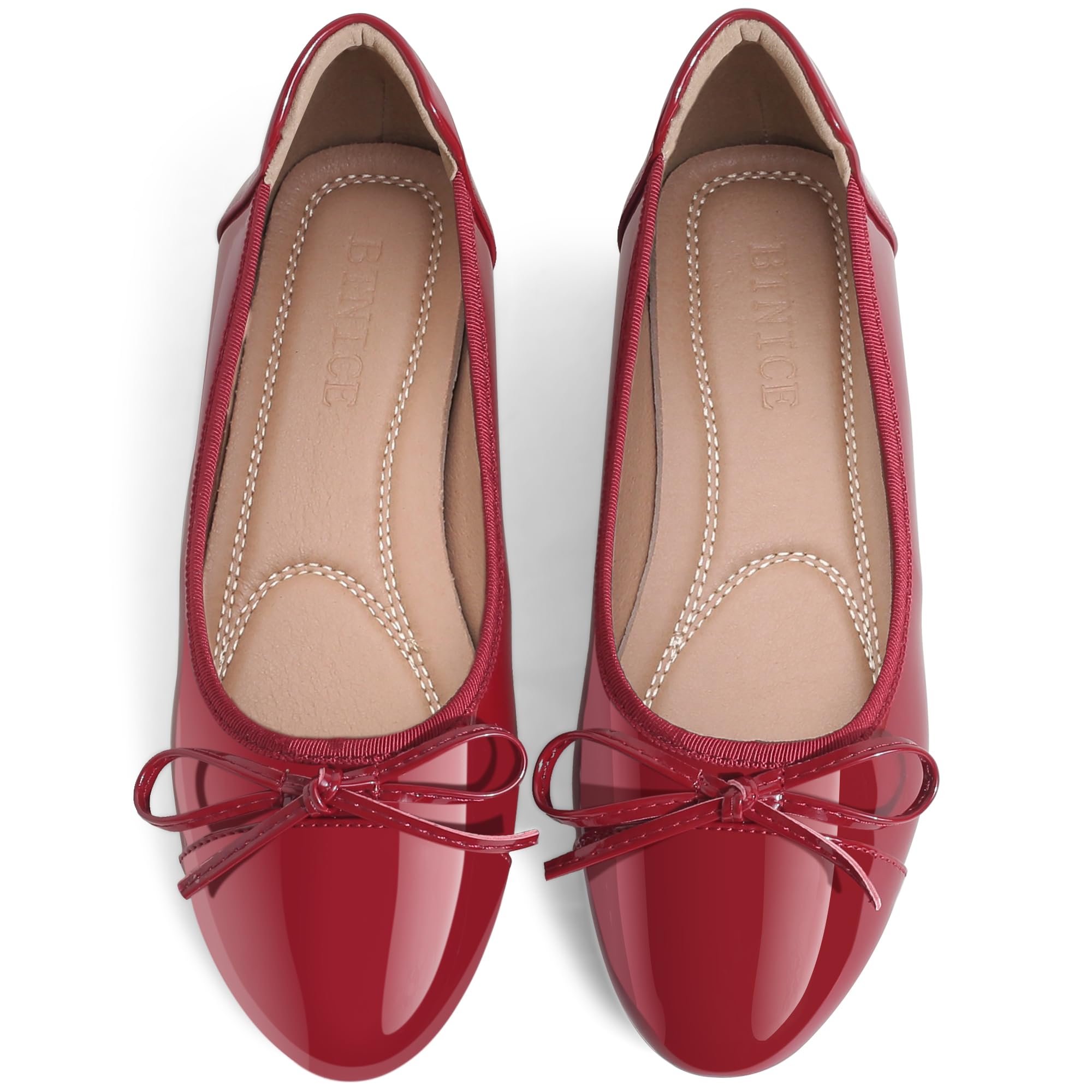 BTNICE Women's Flat Shoes Comfortable Leather Round Toe Ballet Shoes Bow Slip on Driving Commuting Dress Shoes for Women Flats