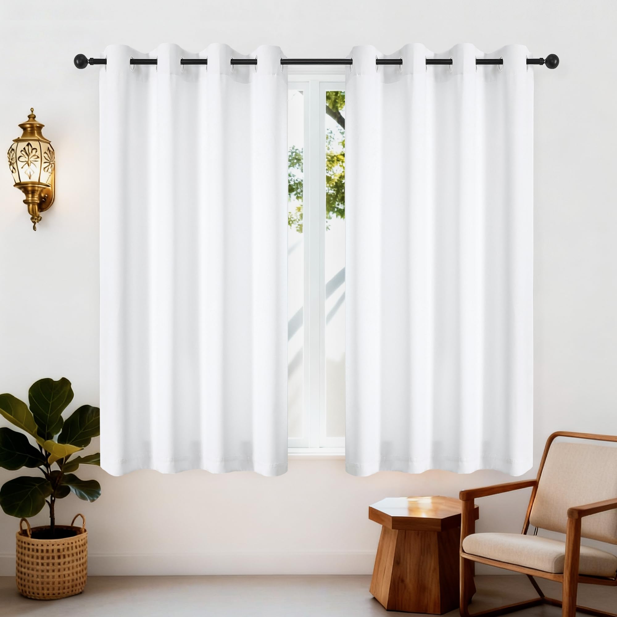 Simplebrand Ava Pure White Curtains for Bedroom 163 cm Length 2 Panels Set, Light Filtering Window Treatment Drapes, Privacy Soft Casual Home Curtains for Living Room, W 140 cm x L 163 cm — image 1