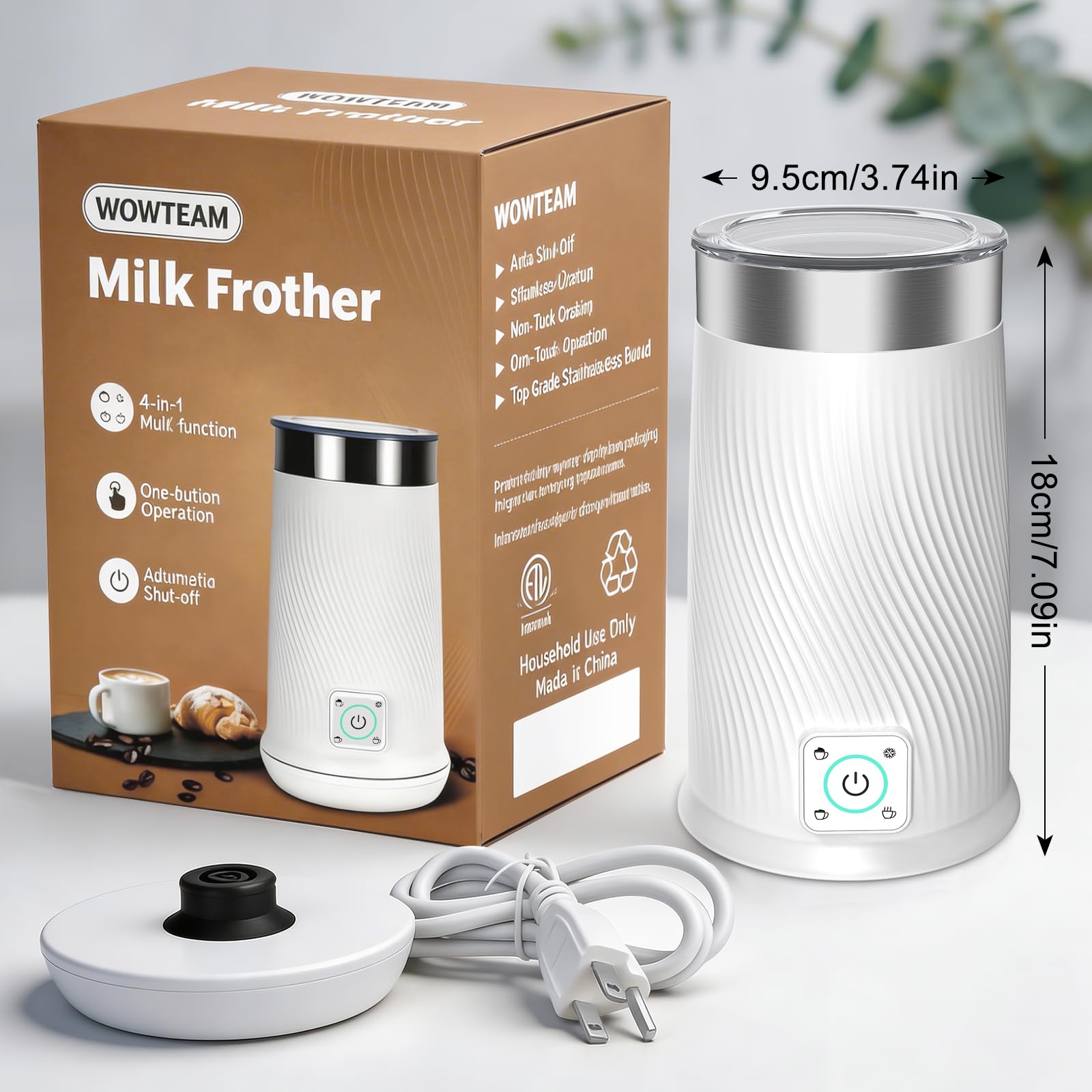 Milchaufschäumer, 4-in-1-Elektrische Milchaufschäumer-Maschine mit Warm- und Kaltschaumhersteller, schnelle Frother für Kaffee, Latte, Heisse Schokolade, Cappuccino, Macchiato