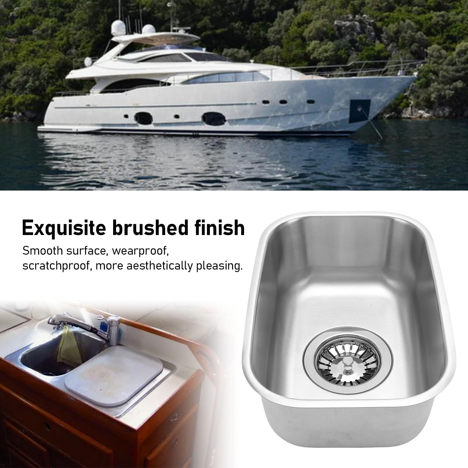 Misura Durevole per Mini Lavello per a Vasca Singola in Acciaio Inossidabile per Risparmiare Spazio Nei Veicoli e Yacht 12,6x8,66x4,72 Pollici