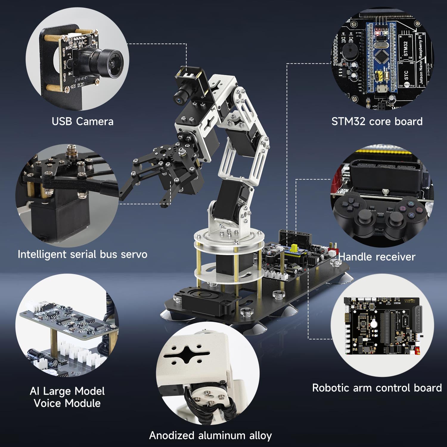 Yahboom ROS2 Robotic Arm Embodied Intelligence, 3D Spatial Recognition, Virtual Machine PC Control, AI Large Model Voice Module (Superior Kit)