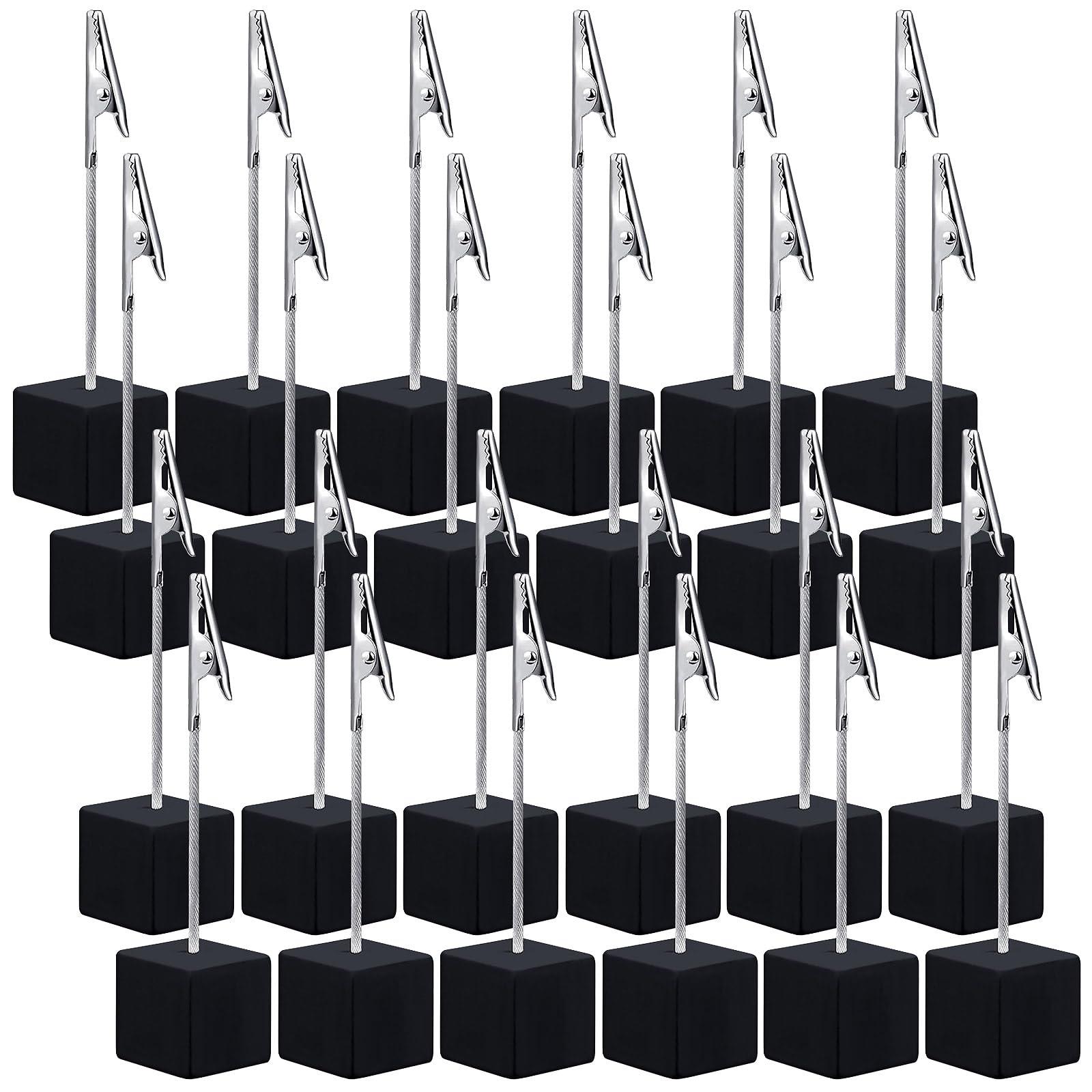 24 Pcs Wooden Memo Clips Holder Lightweight Wood Cube Base with Alligator Clip Clasp Mini Photo Holder Clip Menu Holder for Displaying Number Card (Black)