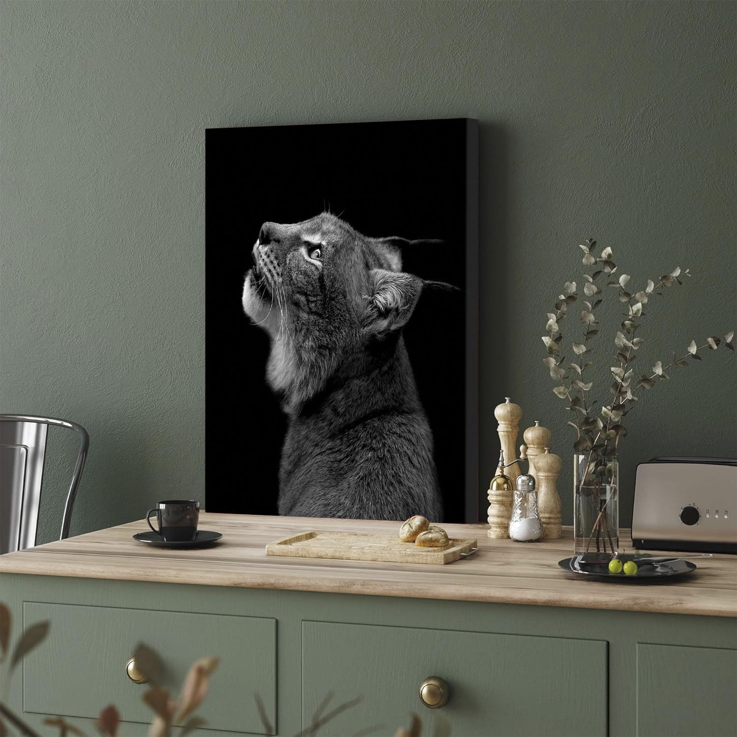 GADGETS WRAP Canvas Gallery Wrap Framed for Home Office Studio Living Room Decoration (11x17inch) - Portrait Of Lynx In Black And White