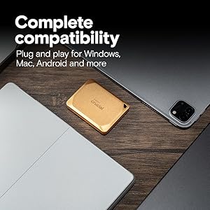 Crucial X10 Pro 2TB Portable SSD, Up to 2,100MB/s Read, 2000MB/s Write, USB 3.2 USB-C, External Solid State Drive, Durable Storage for Professional Creators, Gold - CT2000X10PROSSD9D02