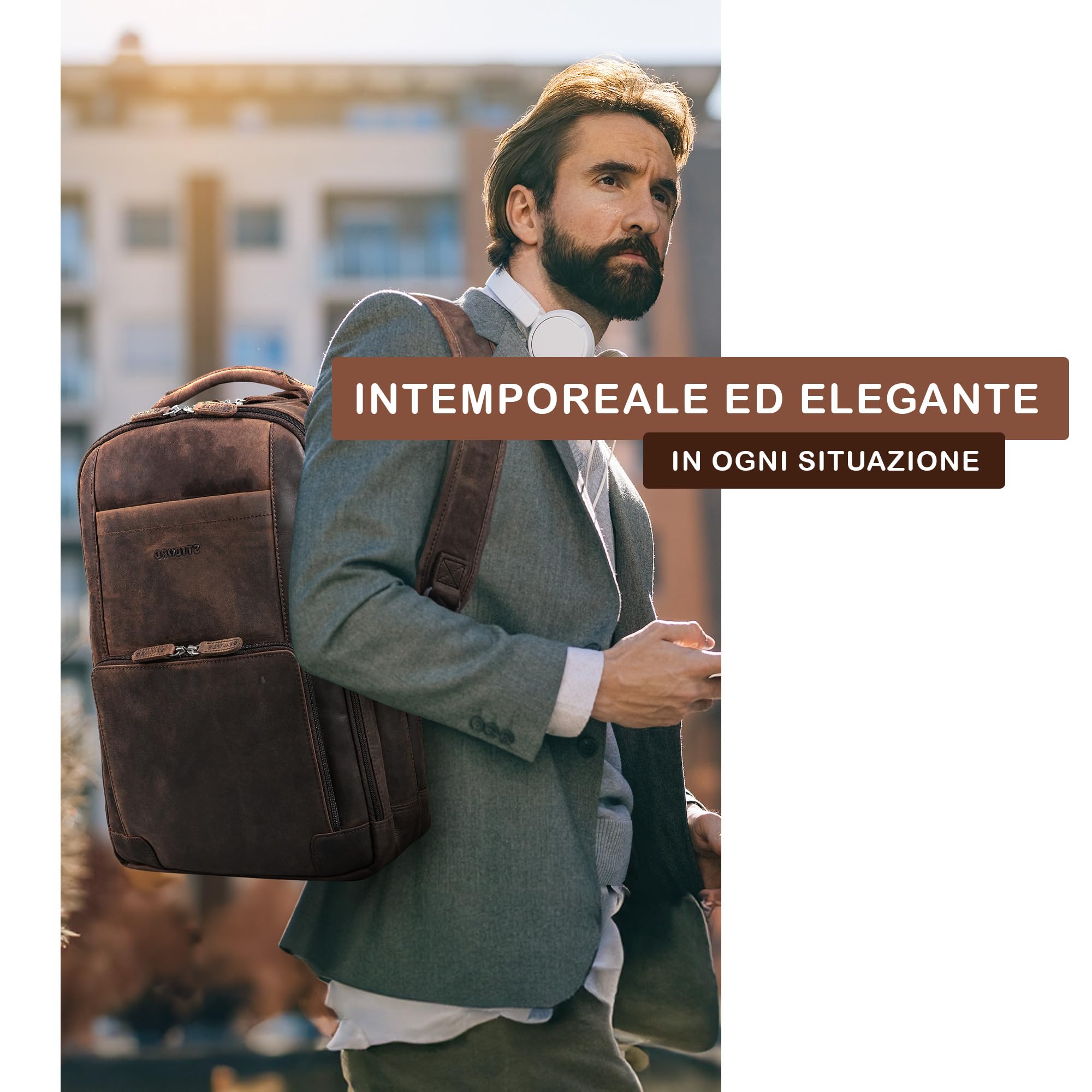 STILORD Zaino in Pelle XL per Laptop 15-17 Pollici | Business Porta PC da Lavoro | Sistema di Attacco al Carrello | Vera Pelle, Zamora - Marrone