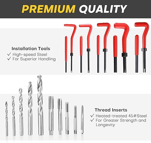 Miniatura 4 de Kit de reparación de rosca métrica de 131 piezas | Juego de helicoidales de taladro HSS para M5 M6 M8 M10 M12 | Herramientas de reparación de