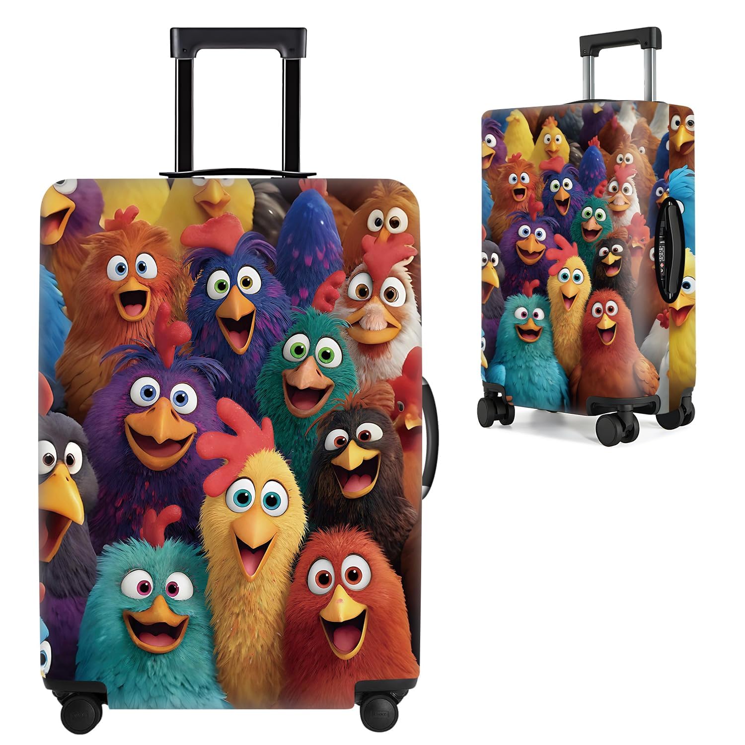 Colorful Chicken Luggage Cover for Suitcase 32-34 Inch – Cute Cartoon Animal Travel Suitcase Protector – Vibrant Anti-Scratch Washable Luggage Sleeve with Funny Rooster Design,XL