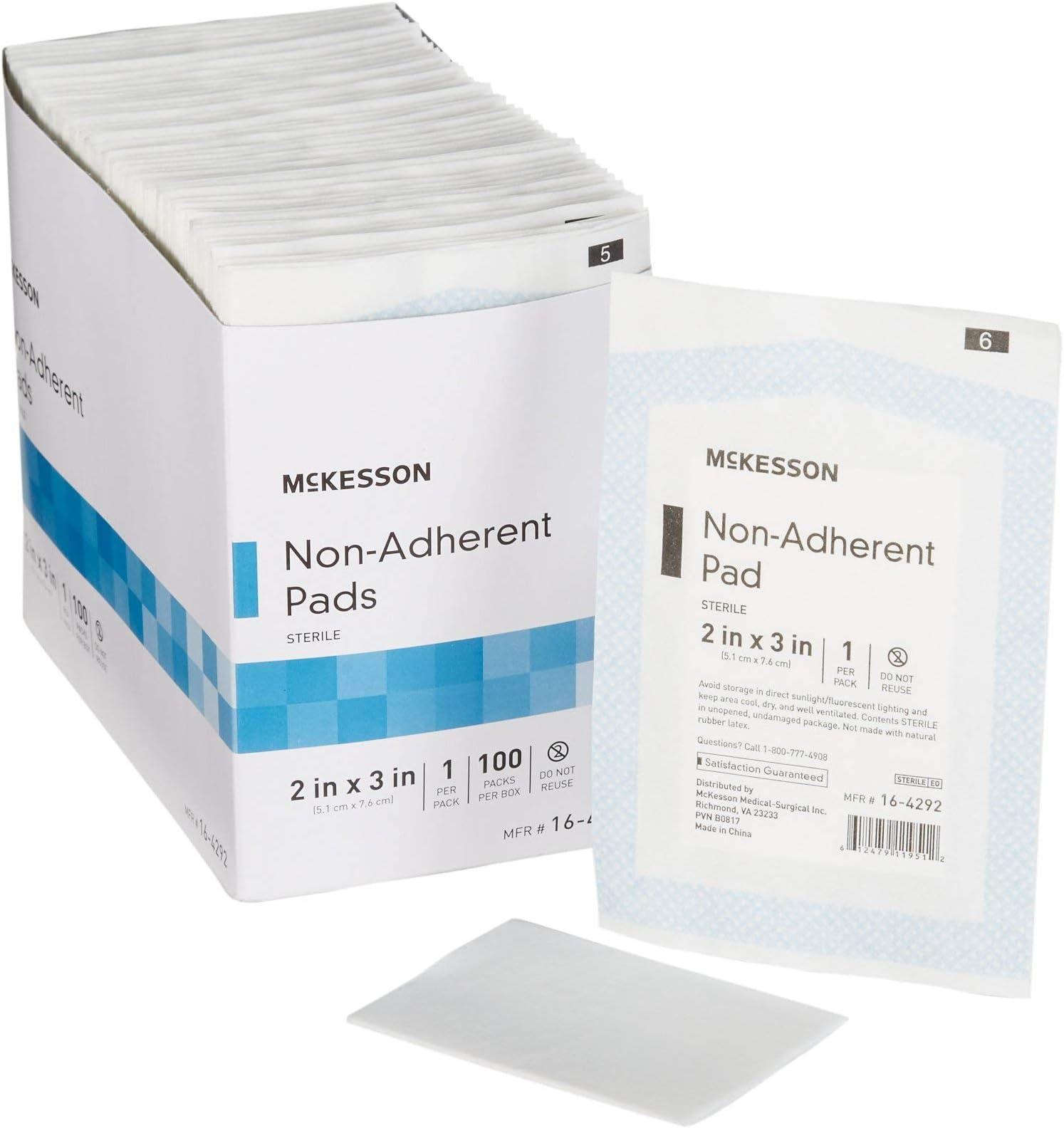 McKesson Non-Adherent Pads for Wounds, 2x3 Inch, 100 Count, Sterile Non-Stick Wound Dressing, Highly Absorbent, Painless Removal, Individually Wrapped