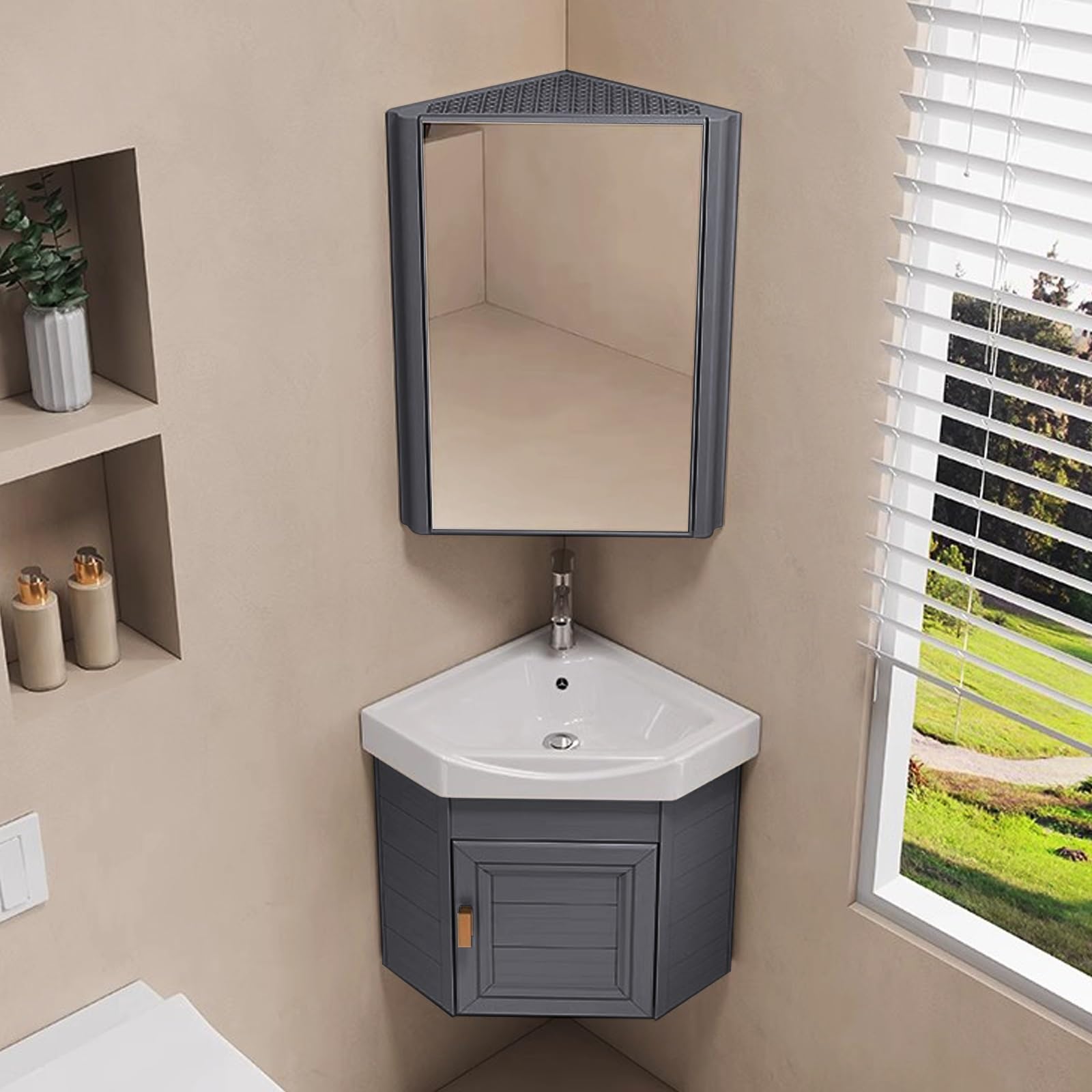 DFGHNBVC Wall Mounted Bathroom Vanity Cabinet With Sink And Mirror, Space-Saving Design For Bathroom, Laundry Room, And Small Spaces,Grey-43Cm/16.5In