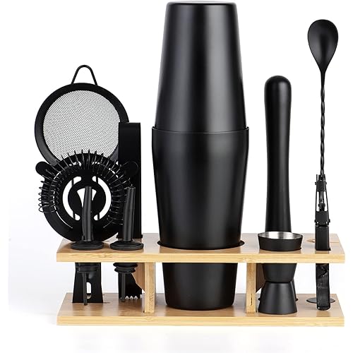 JNWINOG 11Pcs-Cocktail Shaker Set Stainless Steel Bartending Kit 25oz Boston Shaker Bar Set Cocktail Mix Drink Making Kit Professional Bar and Home Drink Bar Tools for Bartender(Matte Black)