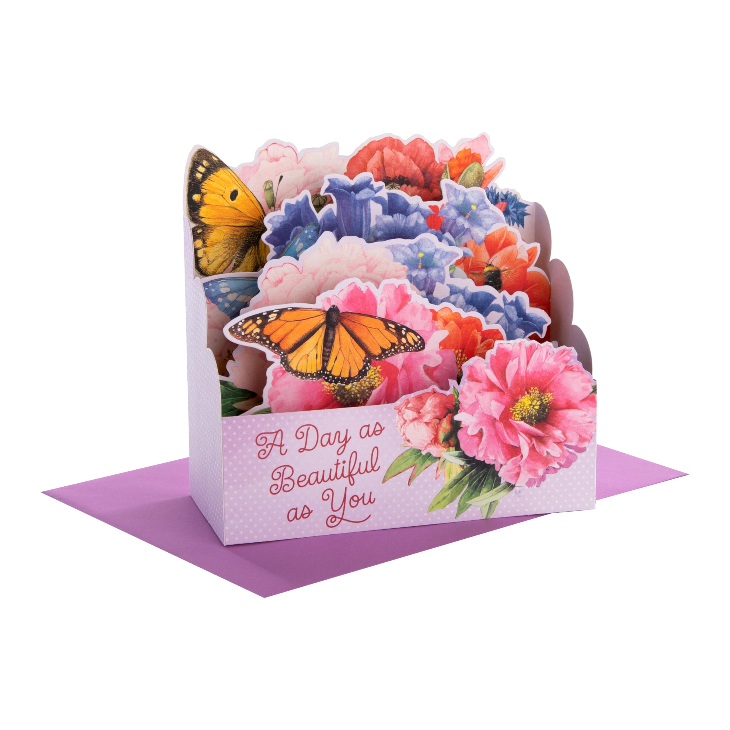 Hallmark Greeting Card, 3D, Pop Up Card, Birthday, Mothers Day, Pink Florals, Butterfly, Flowers, Marjolein Bastin, Purple