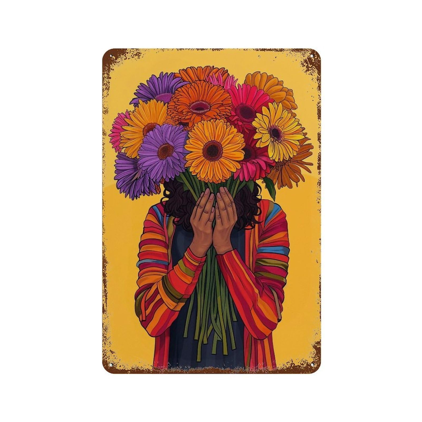 YHGERTKU Flower Face Woman 02 Wall Art Retro Iron Vintage Metal Tin Sign Poster Modern Decor for Living Rooms Gift 30x20cm