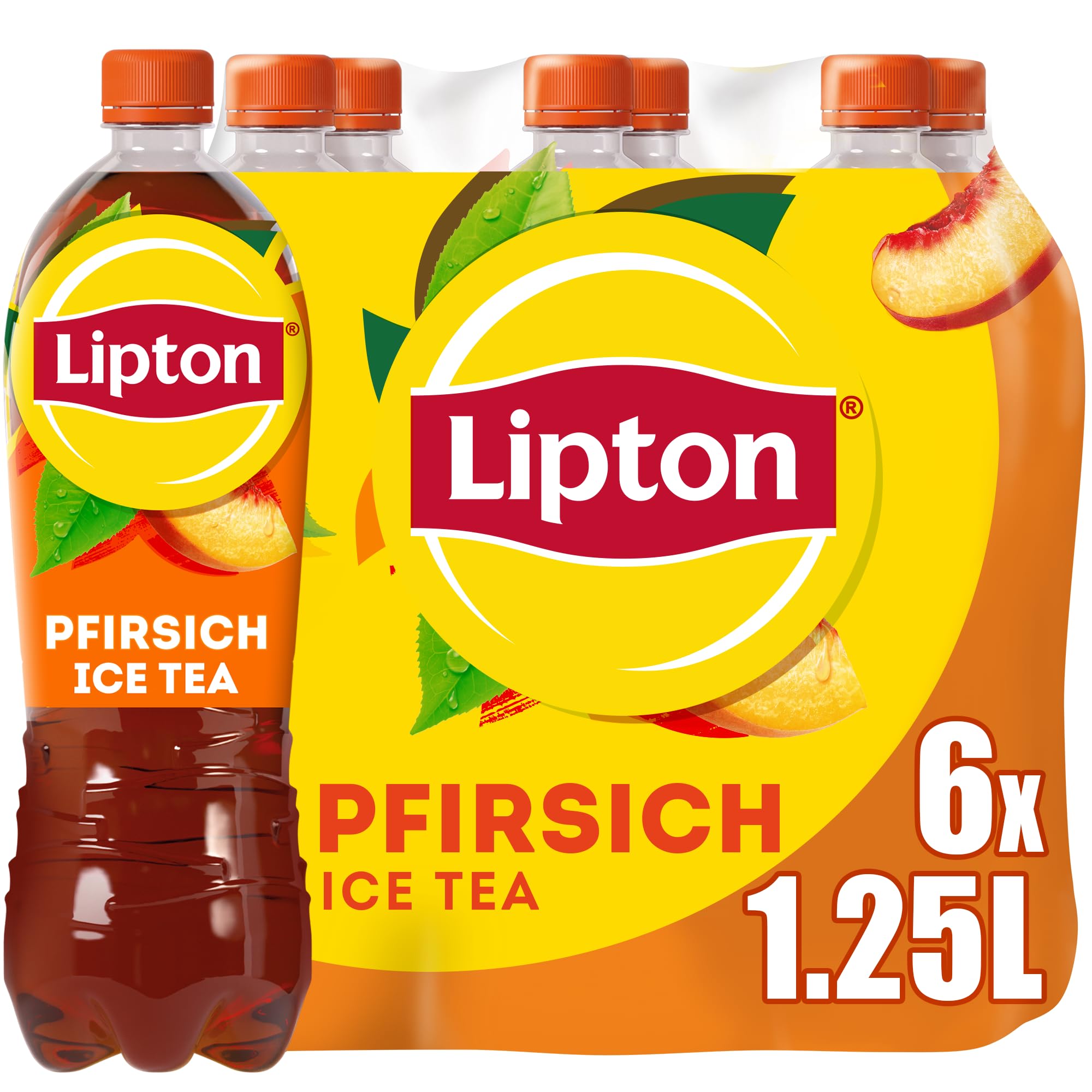 Lipton Ice Tea Peach, Eistee mit Pfirsich Geschmack, EINWEG (6 x 1.25L) (Verpackungsdesign kann abweichen)