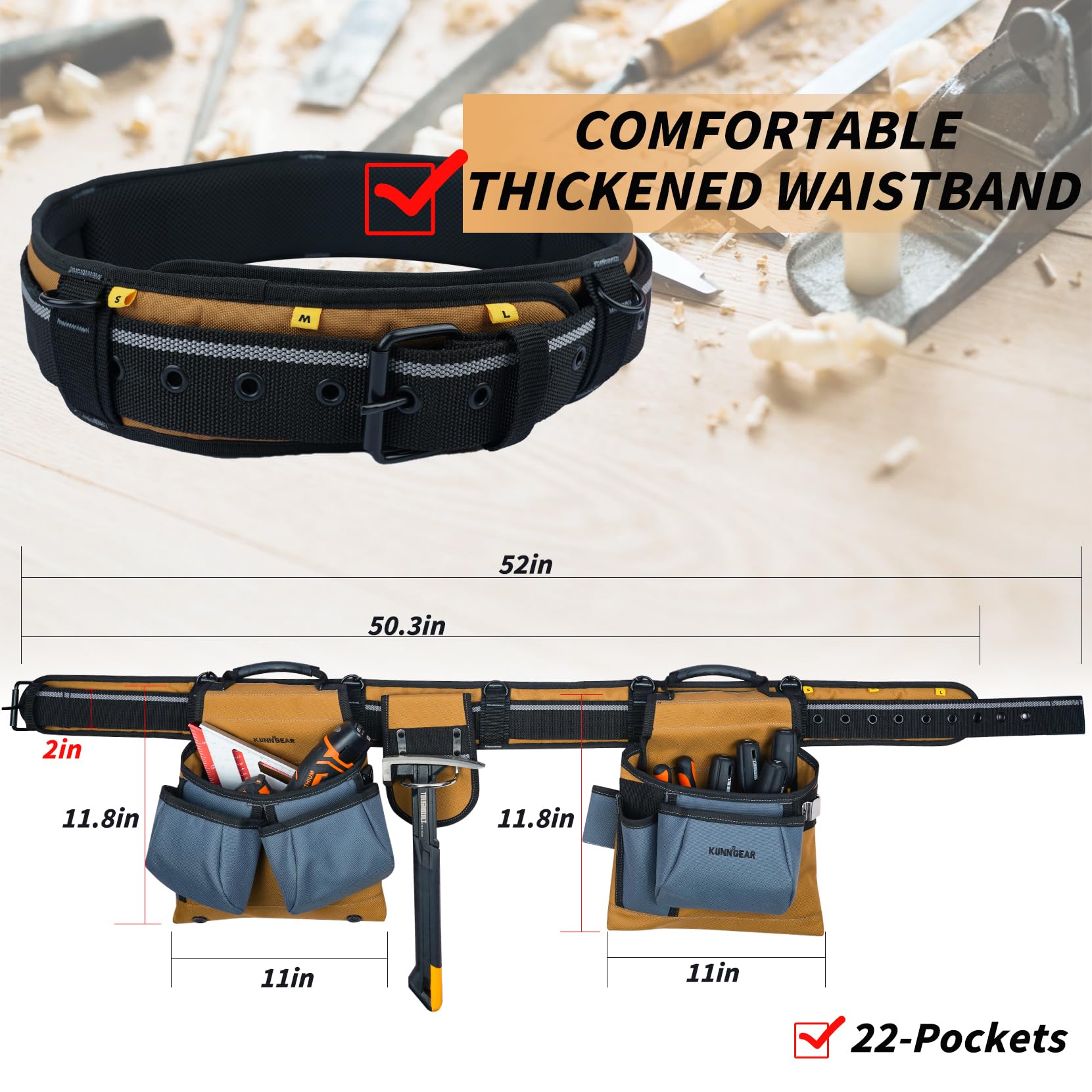 MELOTOUGH Cinturón de herramientas de carpintero con tirantes, equipo de herramientas de suspensión Pro Framer para contratistas de construcción y electricistas, color caqui