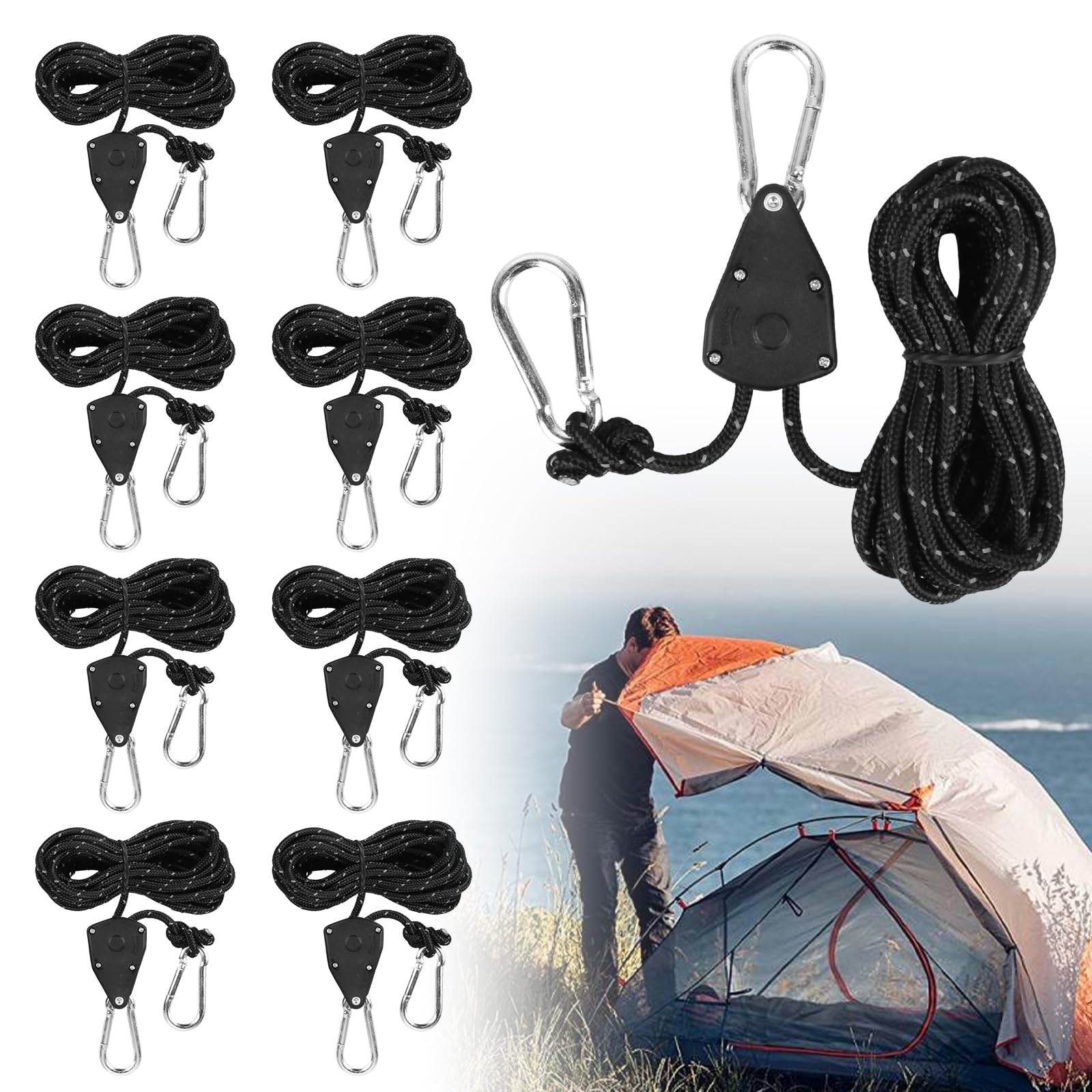 4 Stück Reflektierend Abspannseile 4m - Verstellbare Nylon Seile Mit Karabiner