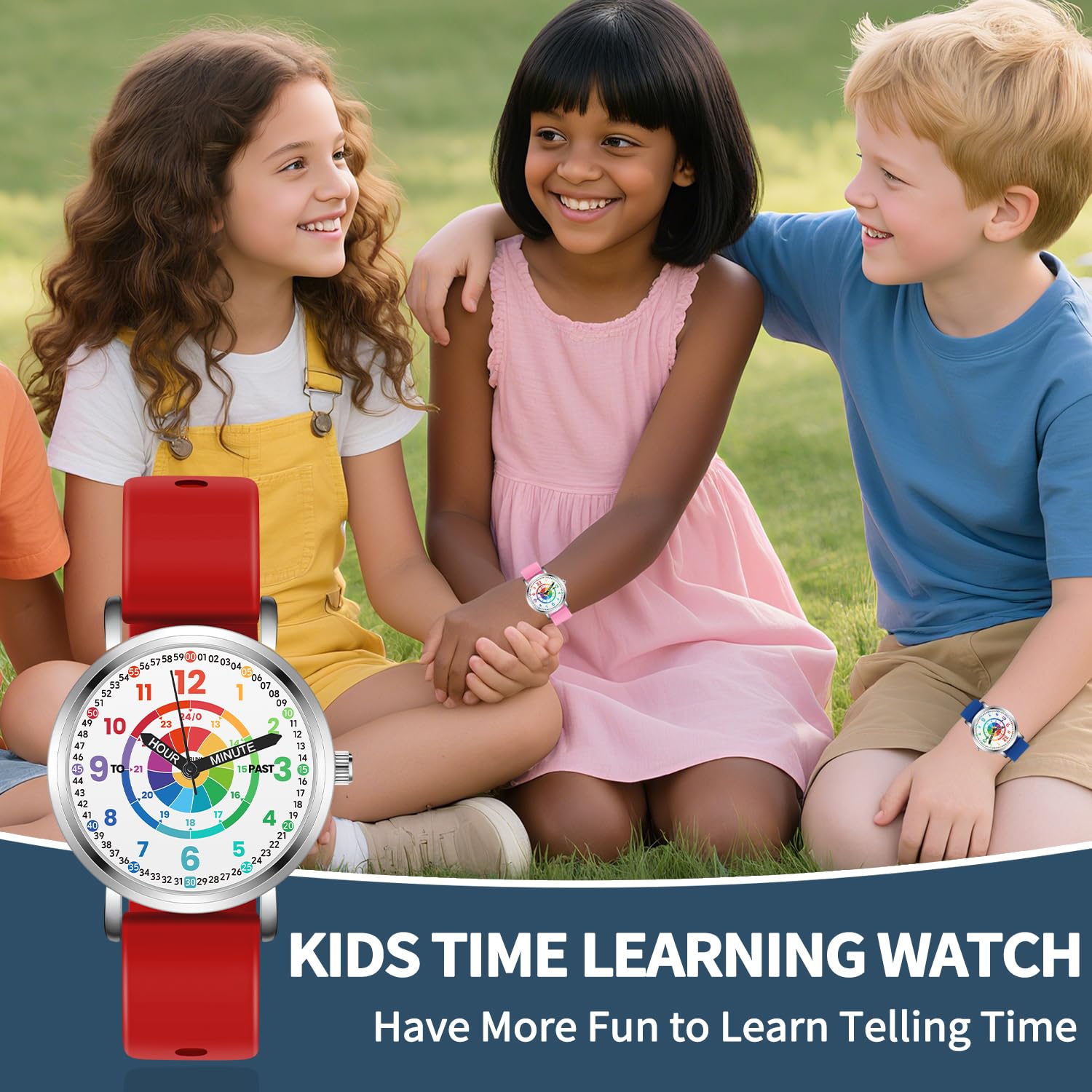 Blisshour Kinderuhren, Lernuhr für Kinder, Kleinkinder, Lernzeit und leicht ablesbare Zeit, analoge Uhr für Jungen und Mädchen, Alter 3 ~ 11 Jahre, Rot
