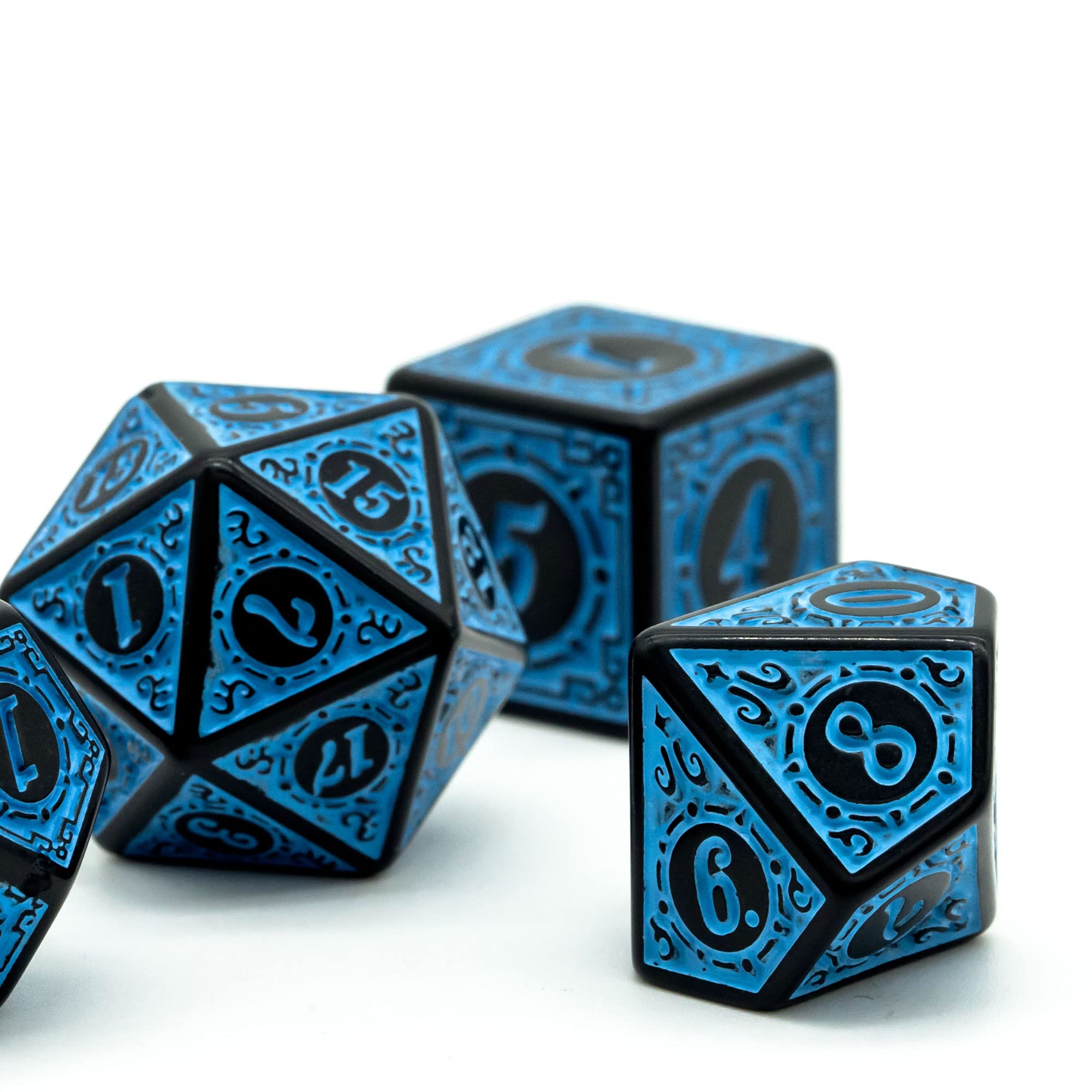 Juego De 7 Dados Para Rol (D&D) - Acrílicos, Color Azul, Incluye D20, D12, D10, D8, D6, D4