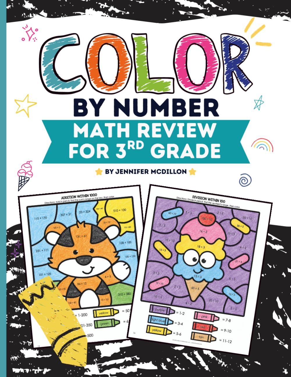 Color by Number Math Review for 3rd Grade