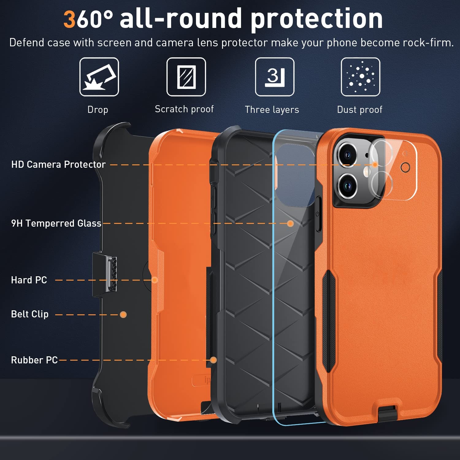 Custodia Impermeabile IPhone Custodia Defender Heavy Duty Per IPhone 11 / 11 Pro Max - Con Clip E Protezione 360° Custodia Con Cinturino E Vetro - Foto 8
