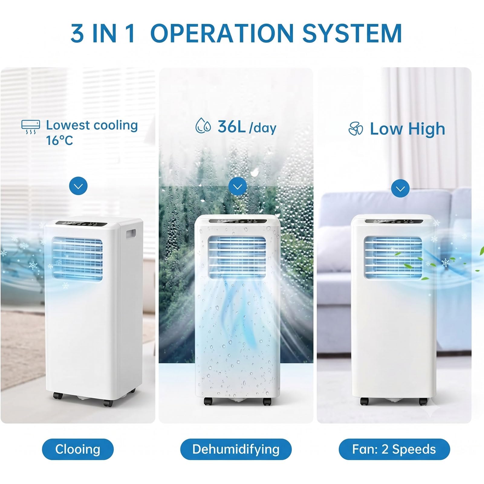 Klimatyzator przenośny 9000 BTU, 3-w-1 wentylator osuszający do chłodzenia do pomieszczeń o powierzchni do 226 Sq Ft, wyświetlacz cyfrowy z pilotem i 24H Timer, ekologiczny czynnik chłodniczy R290, ko