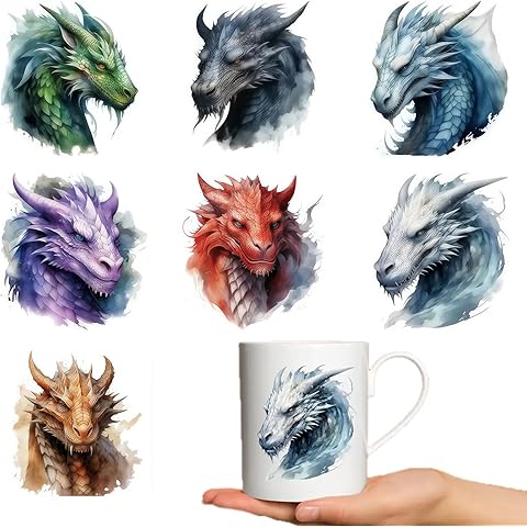 7pcs Fantasy Dragon UV DTF Cup Wraps Winter UV DTF Transfer Waterproof Sticker for Glass Cups Furniture Craft DIY Crafts,Rub on Transfer Stickers for DIY Water Bottle Laptop Decal Wood Car
