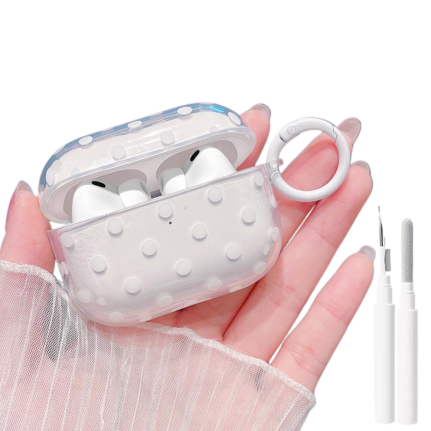 Amazon.co.jp: AirPods Pro 第3世代ケース 水玉カバー、クリアホワイト